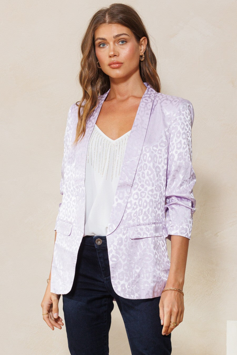 Wild Orchid Leopard Satin Blazer