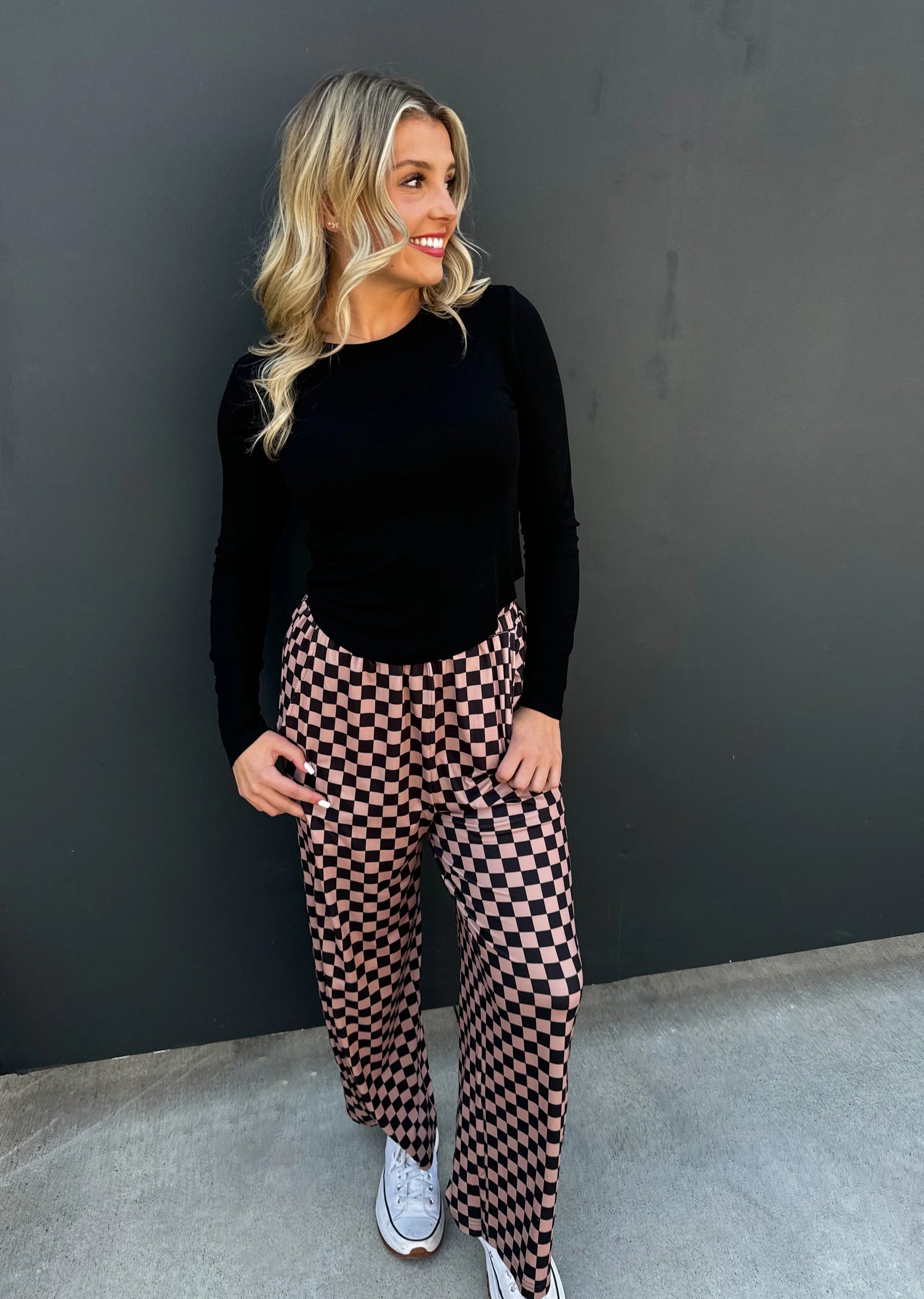 BLAKELEY BOLD BLOCK CHECKER PANTS IN BLACK/TAN