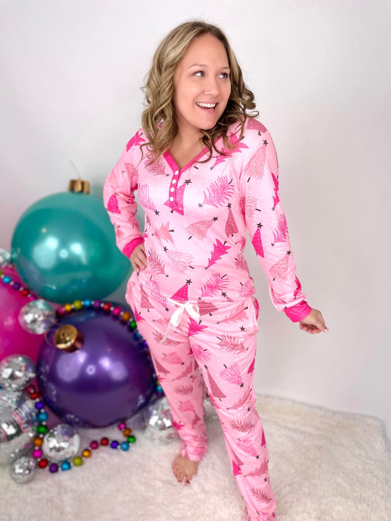 Pajama Set - Long Sleeve - Pink Trees