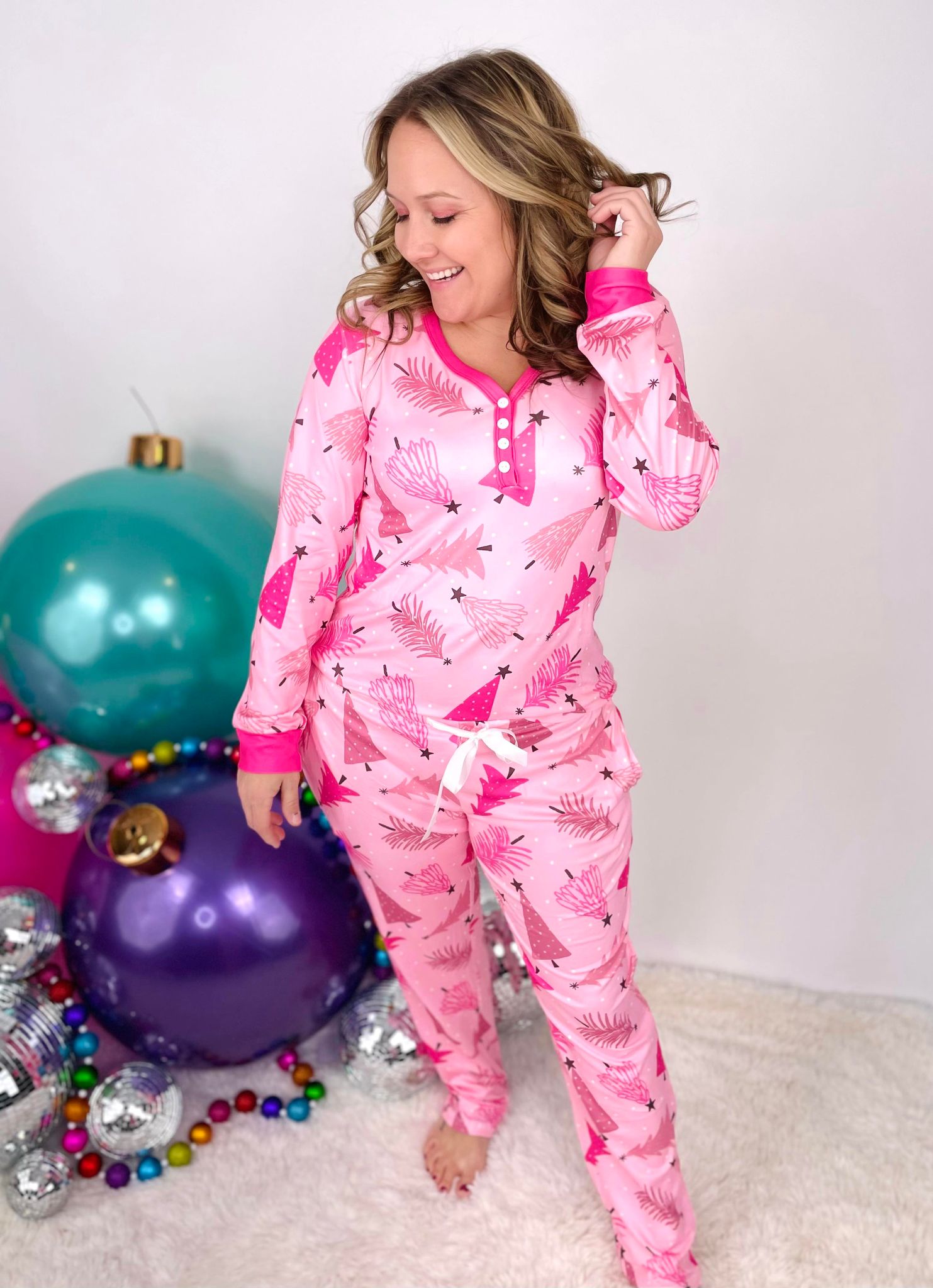 Pajama Set - Long Sleeve - Pink Trees