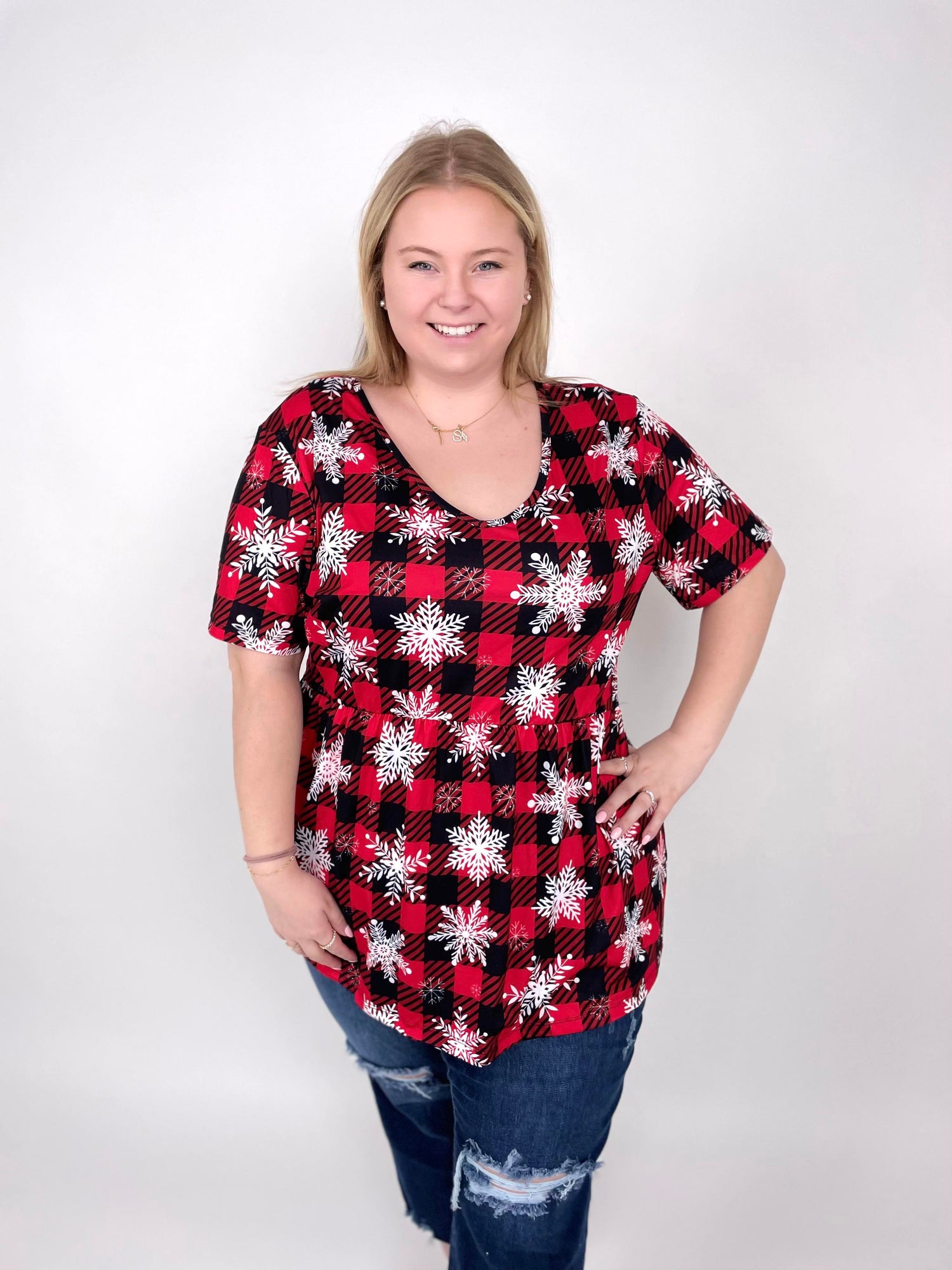 MM Sarah Ruffle Top - Plaid Snowflake