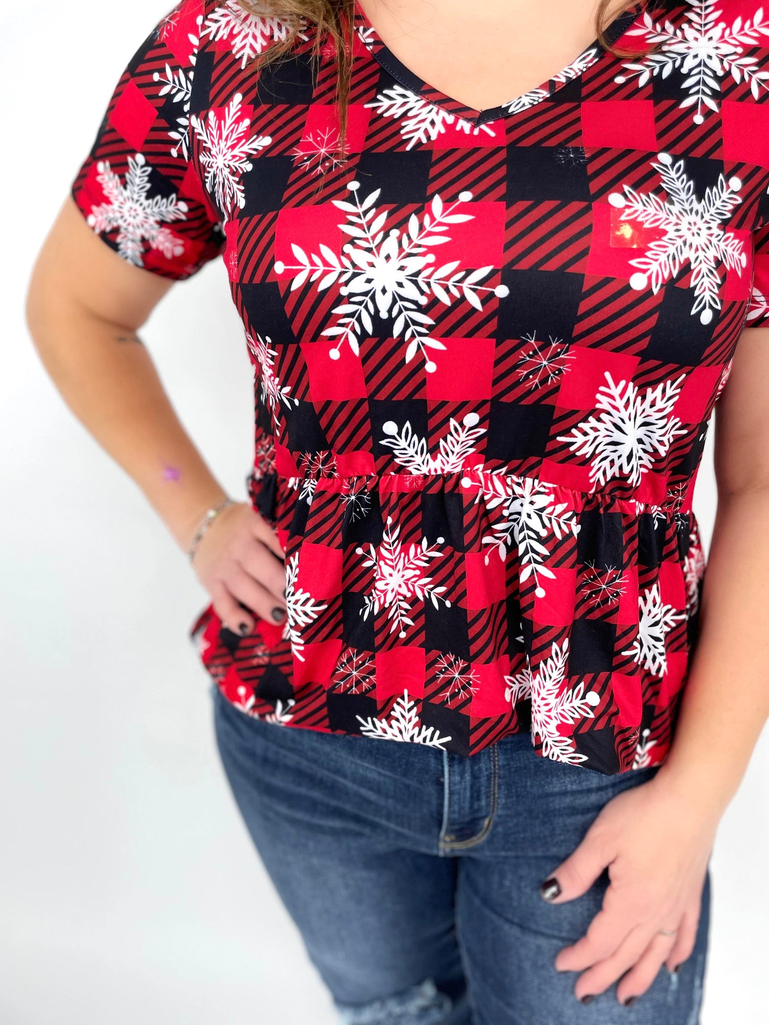 MM Sarah Ruffle Top - Plaid Snowflake