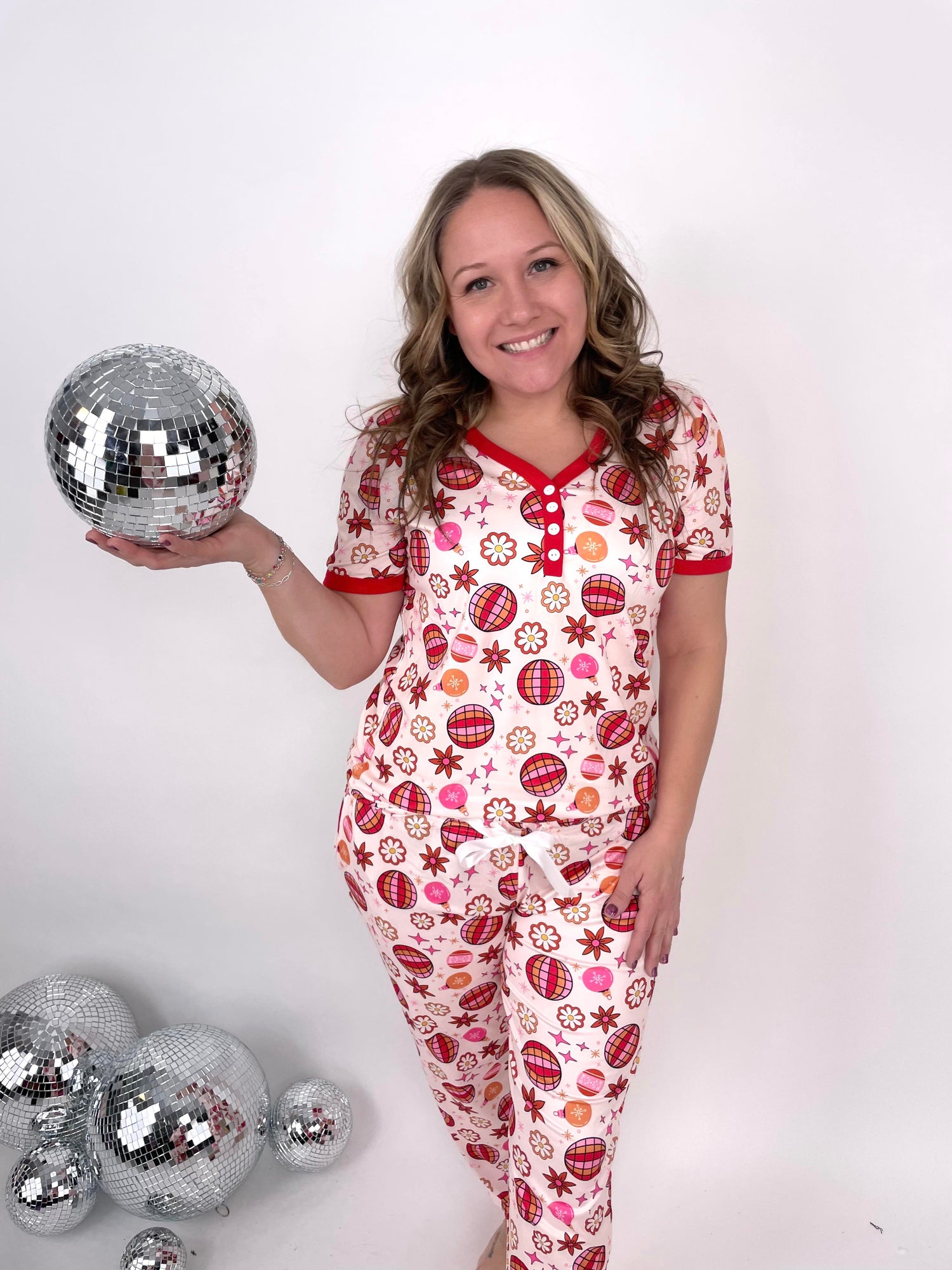 Pajama Set - Short Sleeve - Red Disco