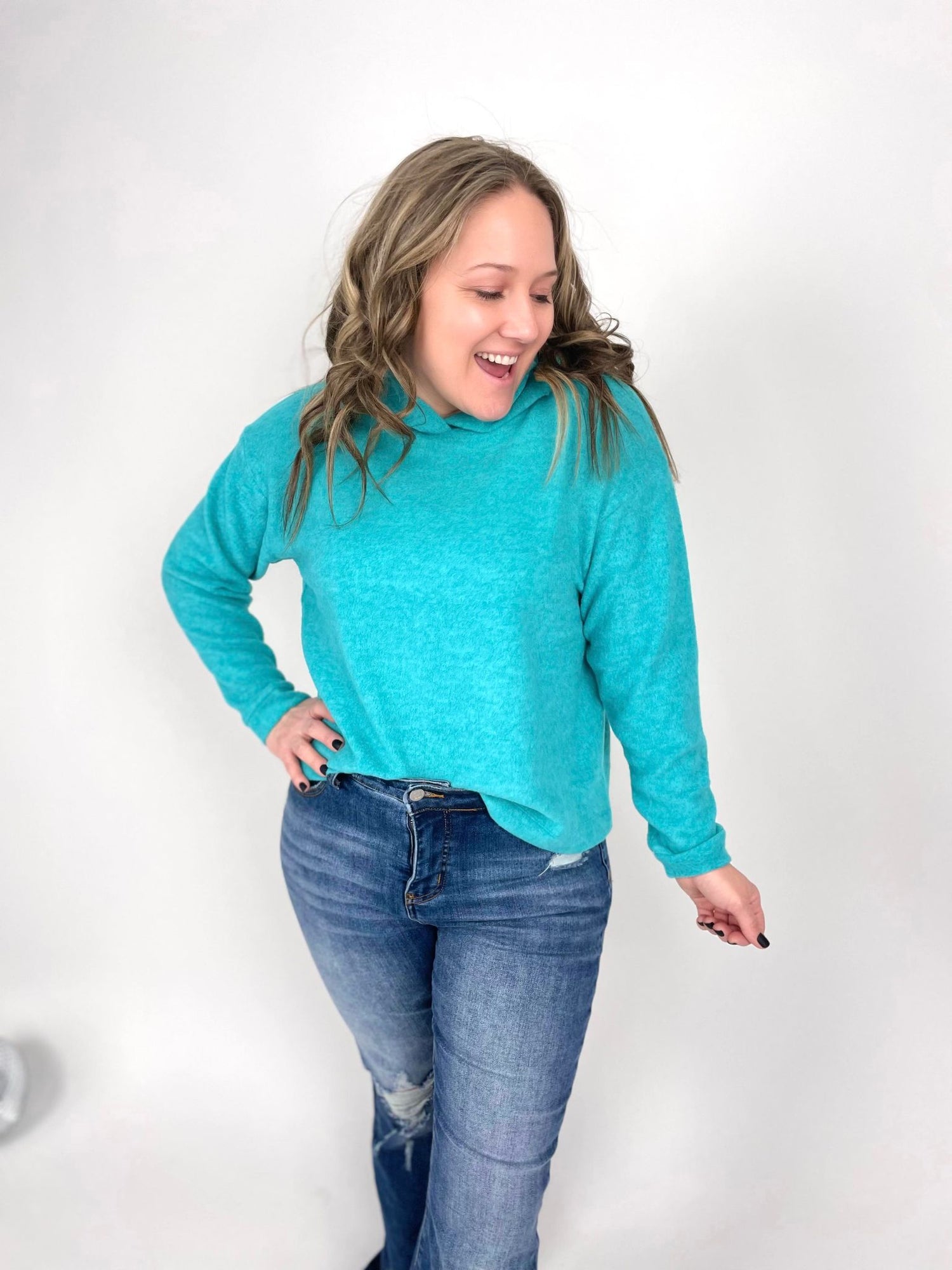 On Cloud Nine Hoodie Top in Teal