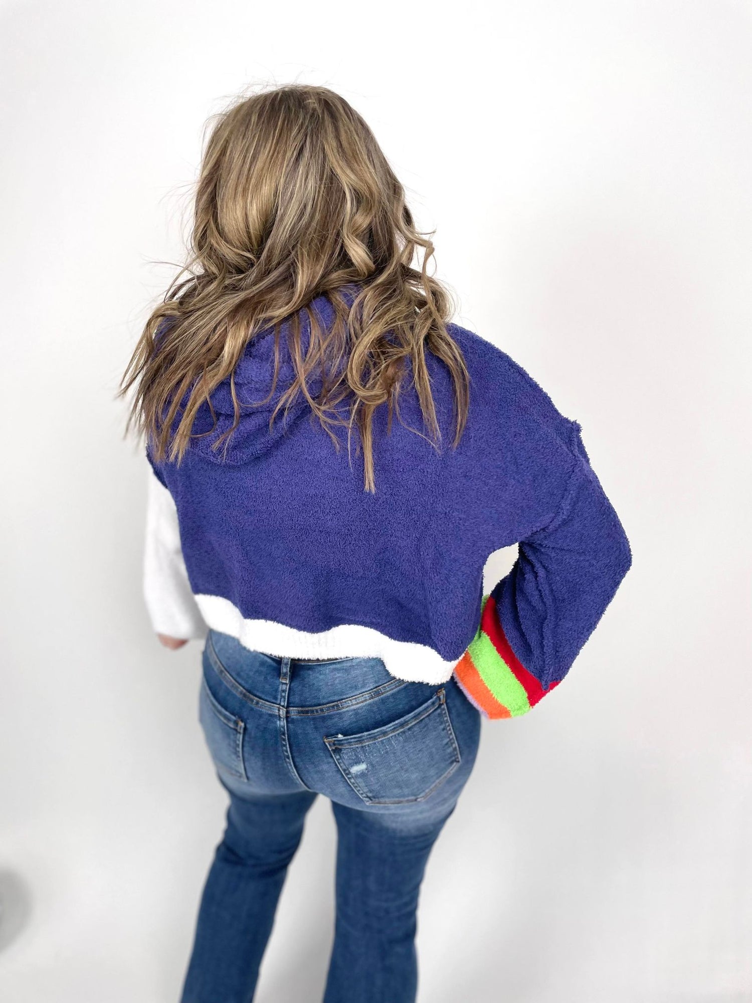 Feeling Retro Cropped Sweater Hoodie In Navy