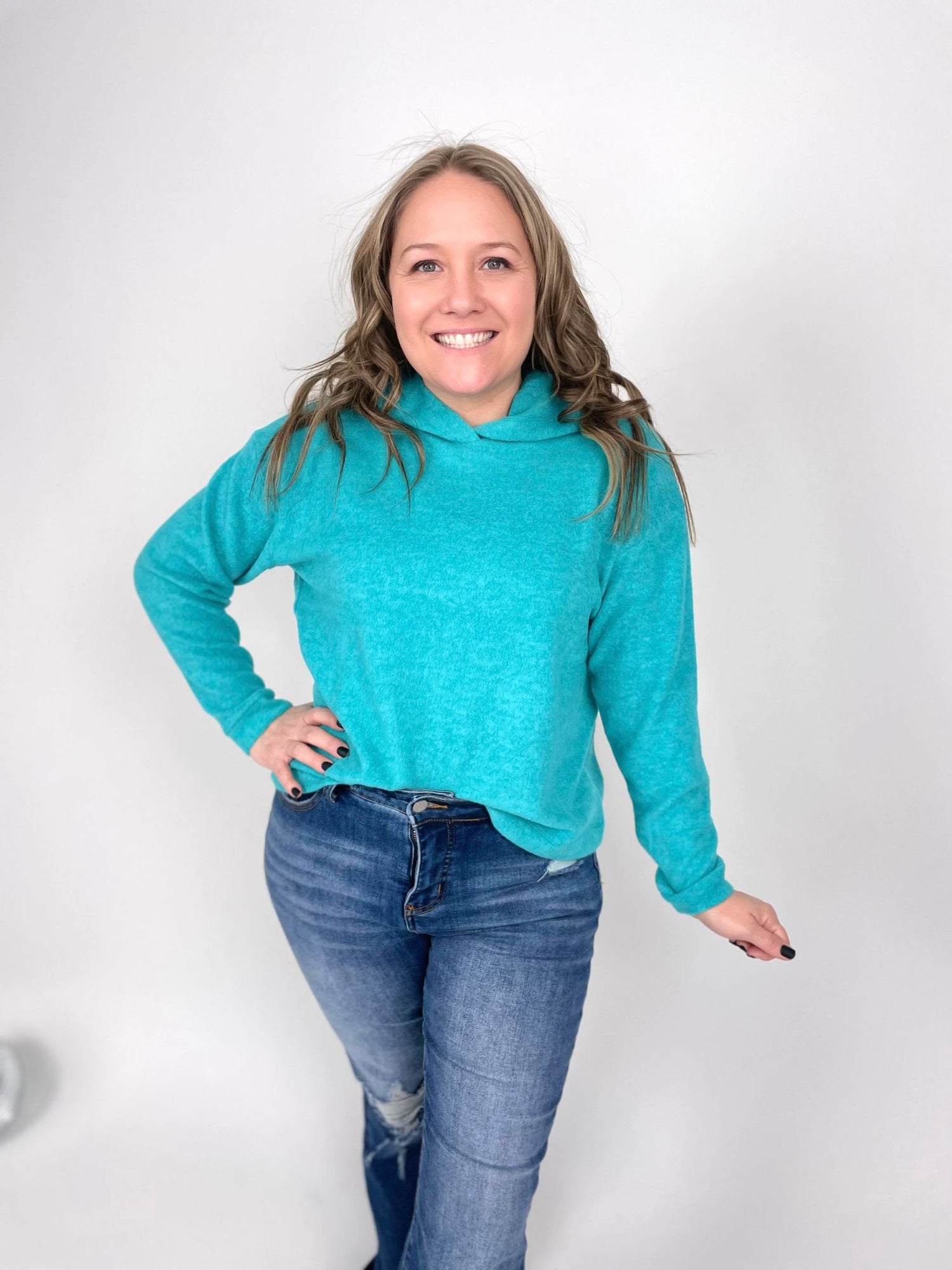 On Cloud Nine Hoodie Top in Teal