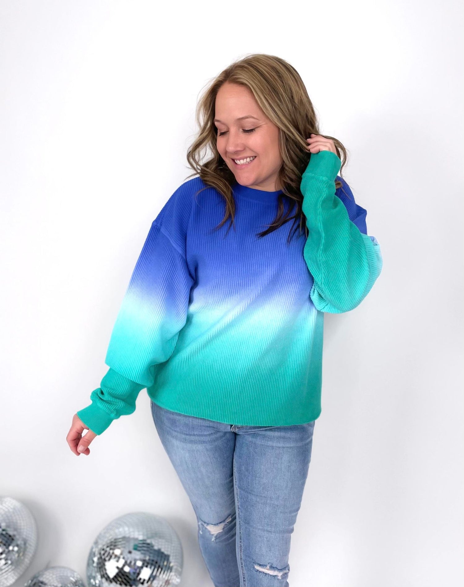 Ombre Cozy Cord Sweatshirt - Blue/Green