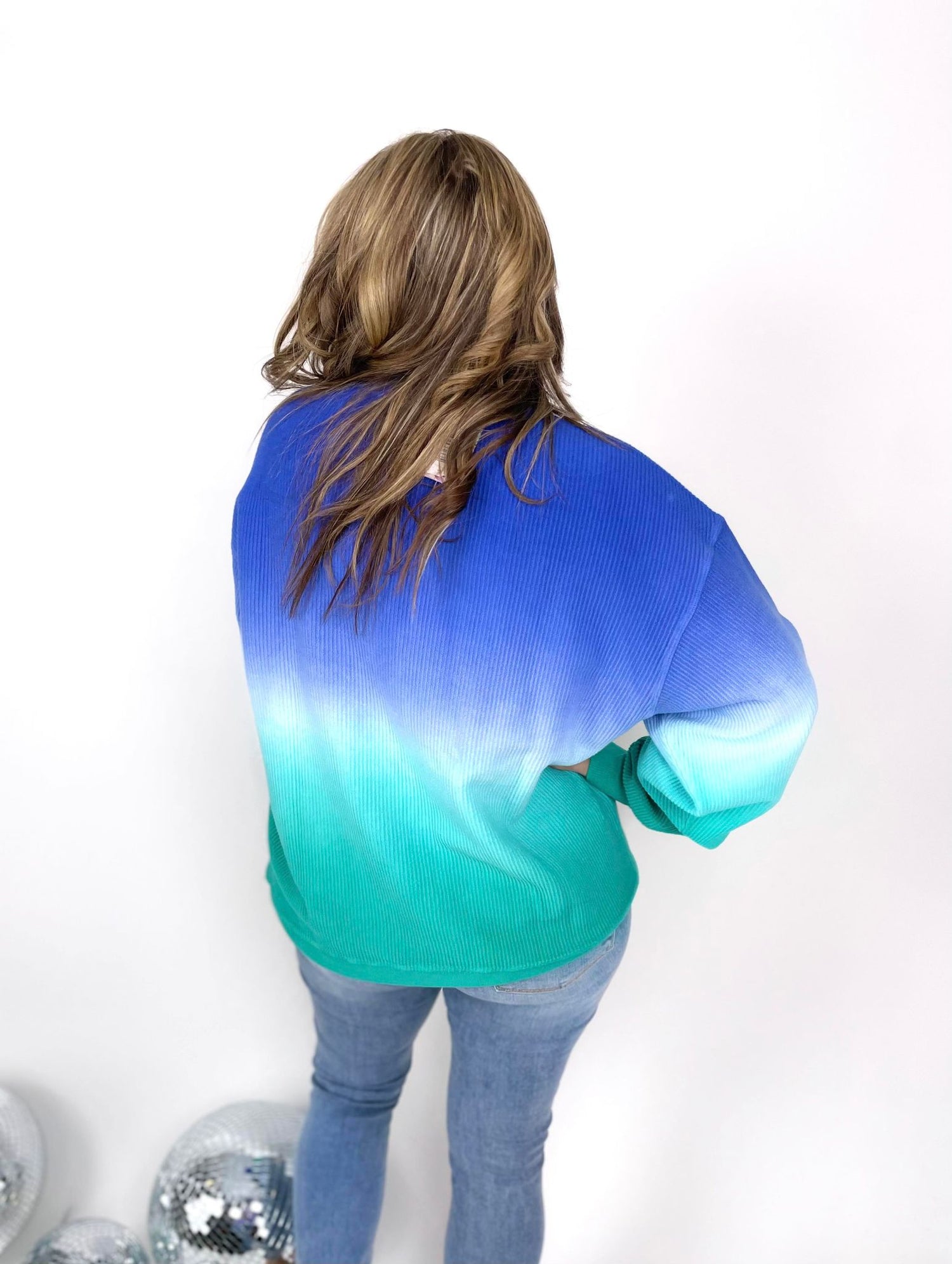 Ombre Cozy Cord Sweatshirt - Blue/Green