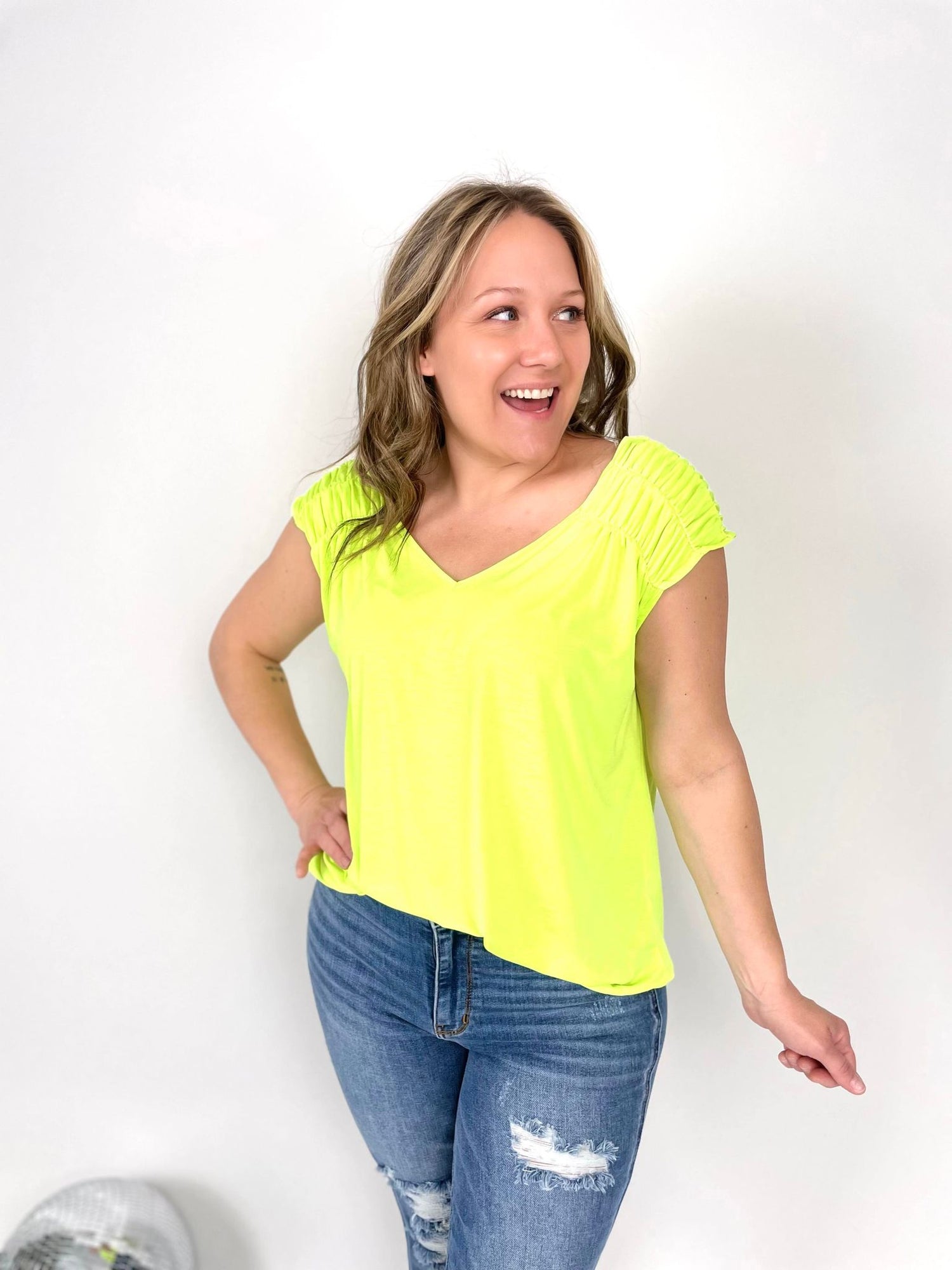 Cinched Charm Top in Neon Green