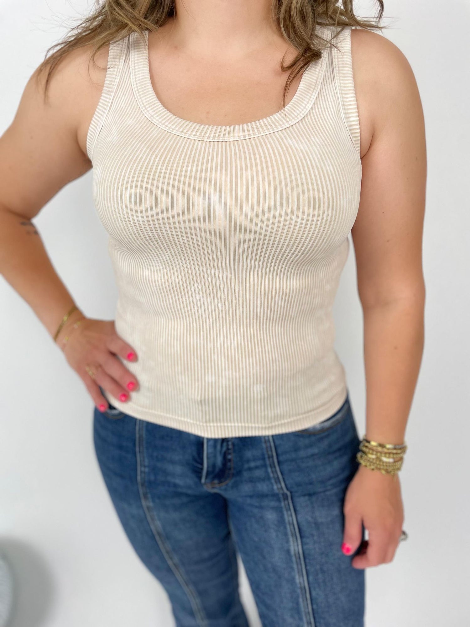 Versatile Vibe Ribbed Tank in Sand Beige