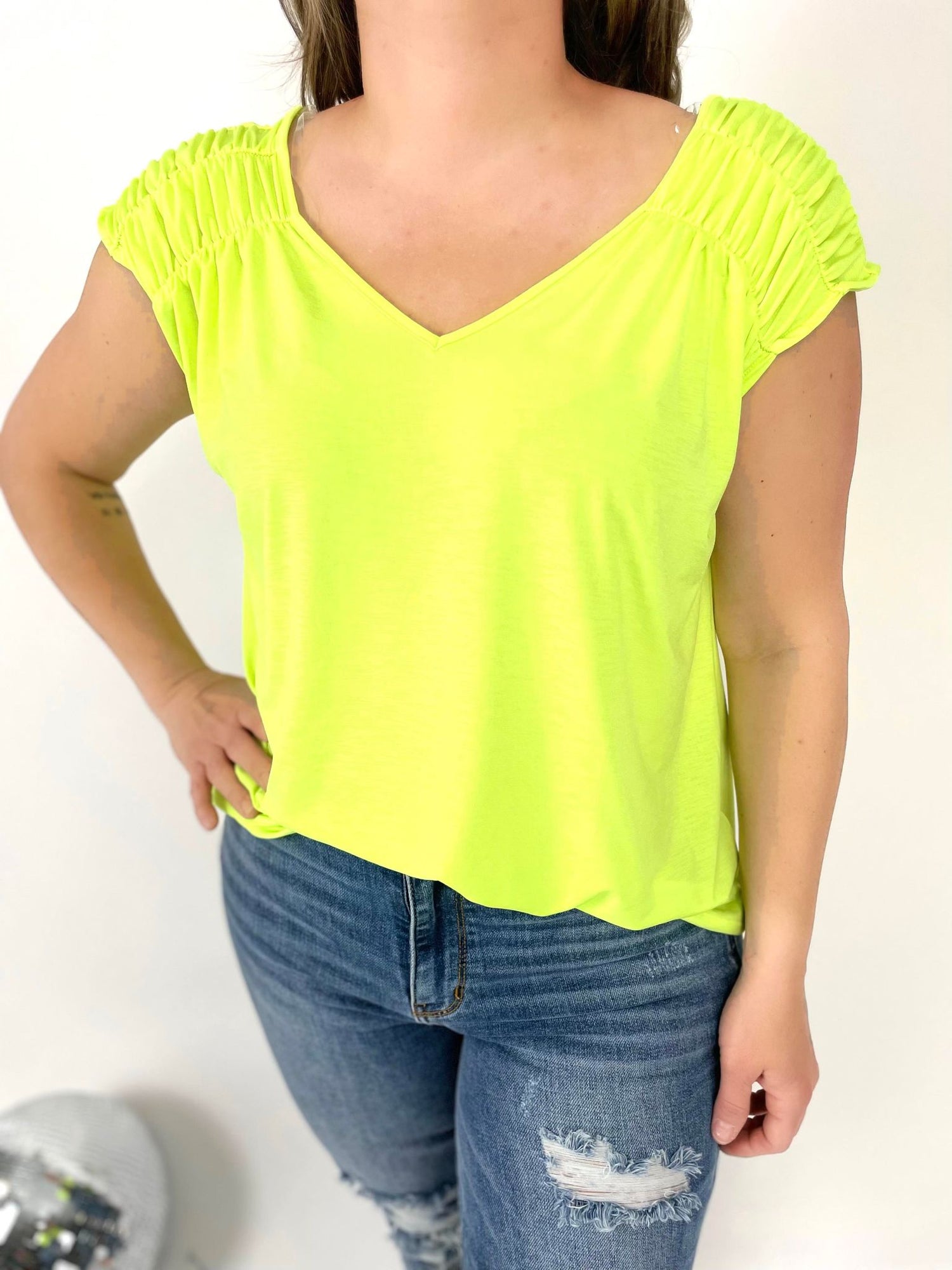 Cinched Charm Top in Neon Green