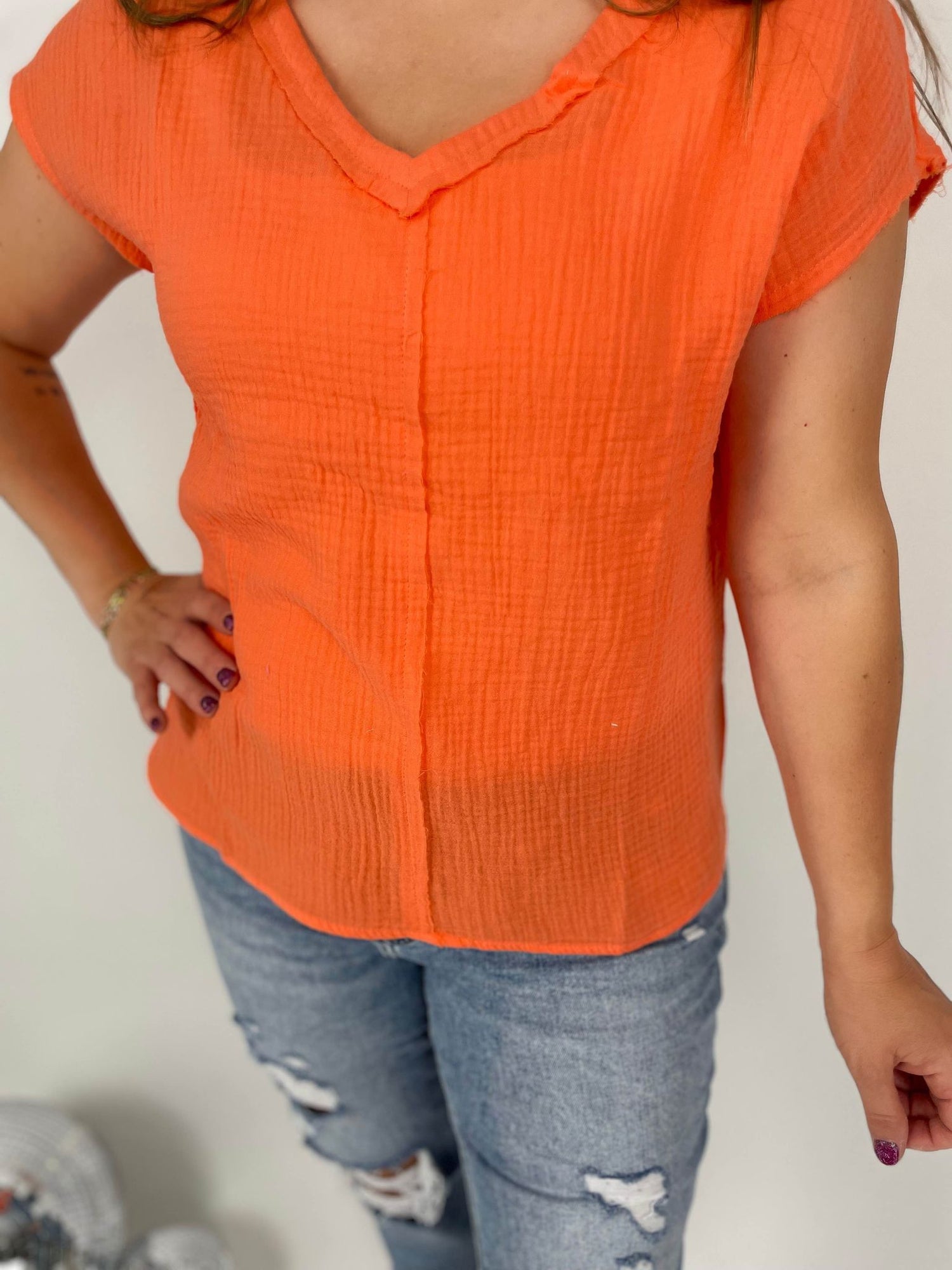 Solid Serenity V-Neck in Light Orange