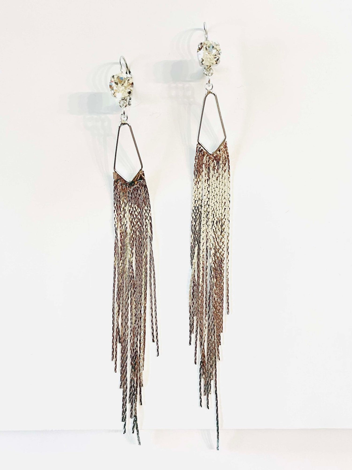 Silver Fringe Earrings in Crystal