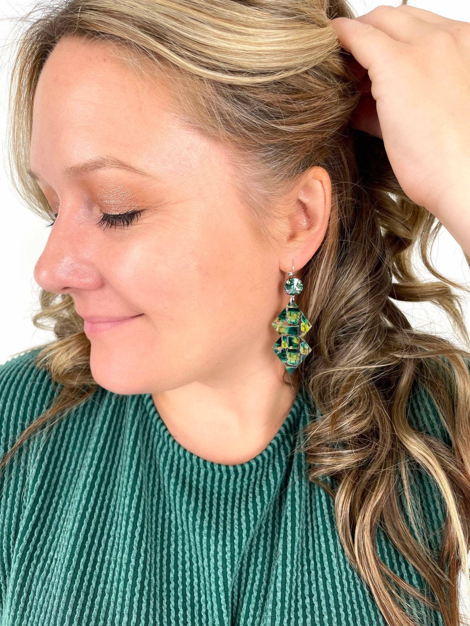 Green Abstract Earrings