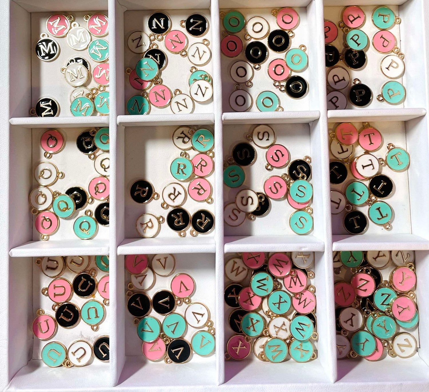 Charm Bar - Enamel Gold Typewriter Initial {Pink/Mint}