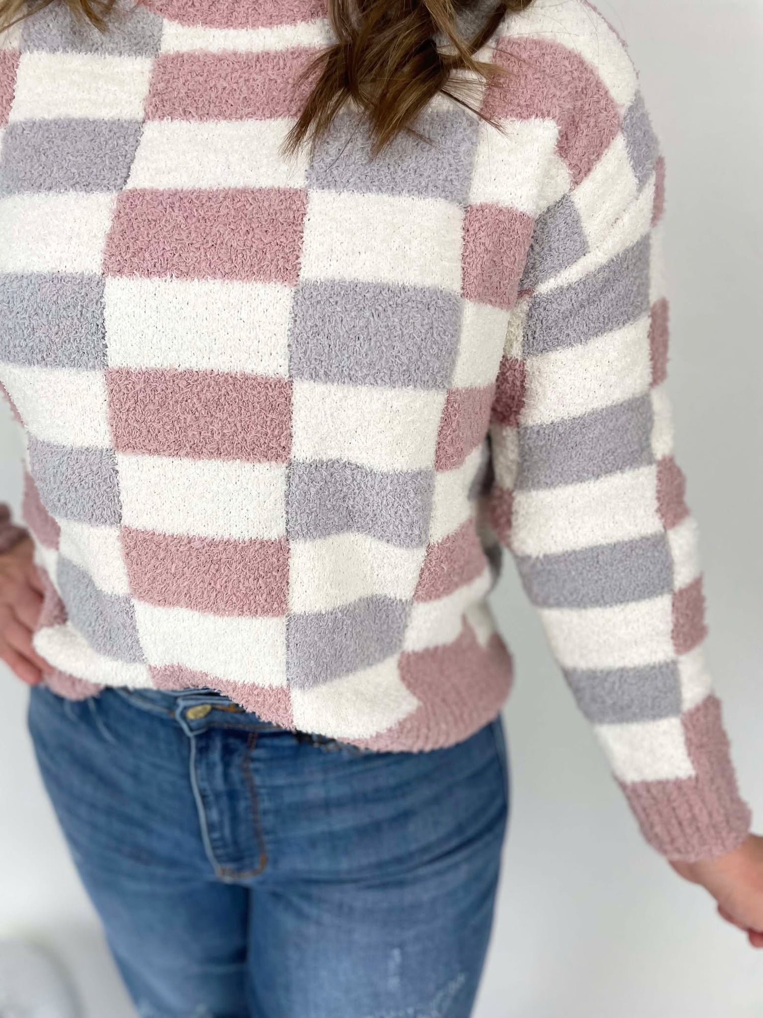 MM Checkered Sweater - Grey and Pink