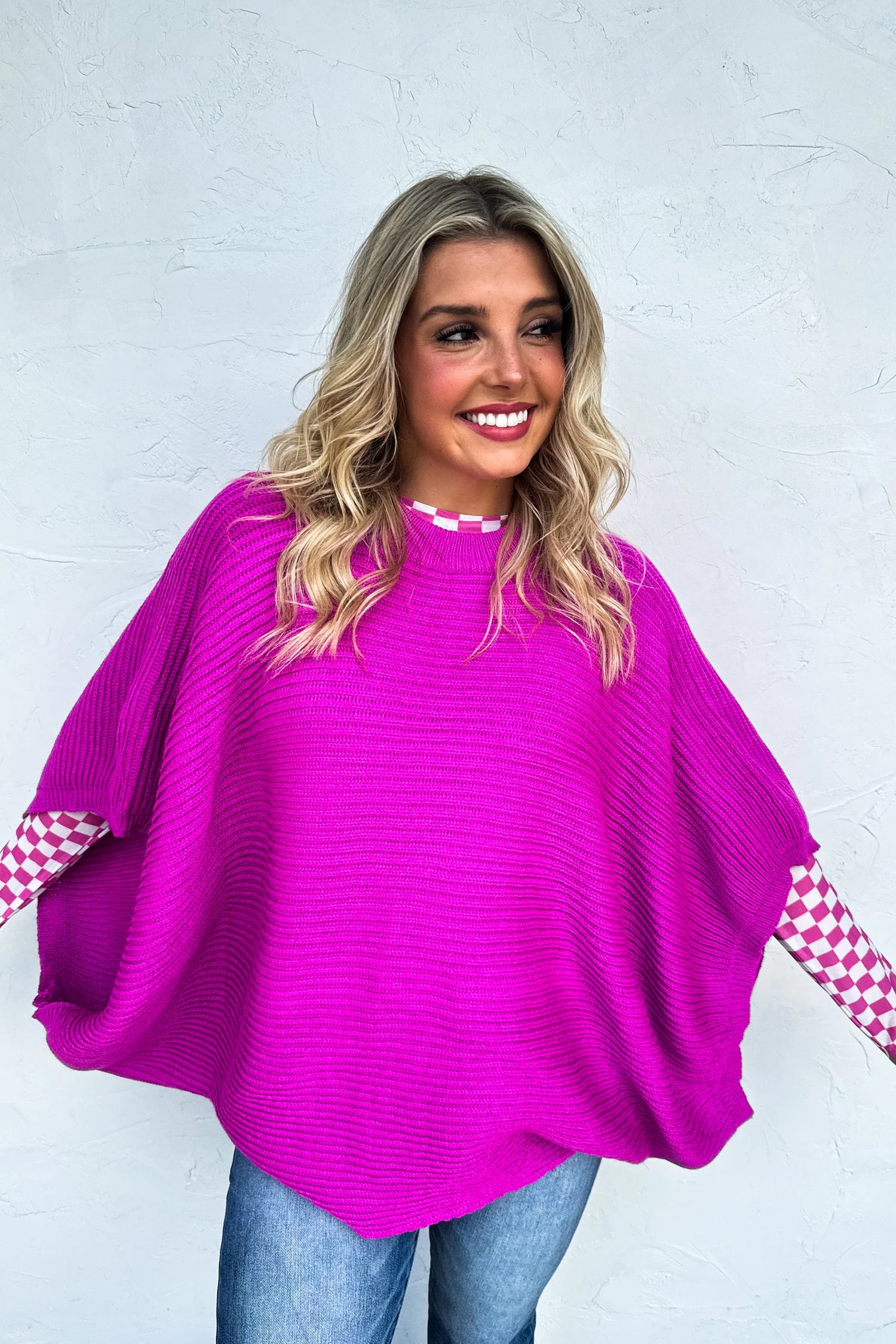 Meg Pullover Poncho - Magenta