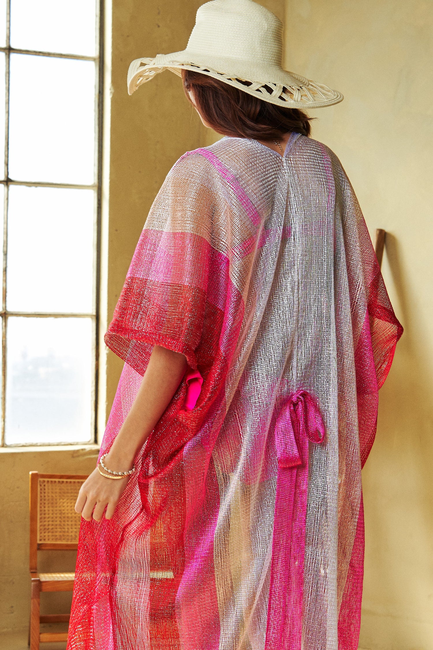 Shimmer Sheer Kimono in Pink