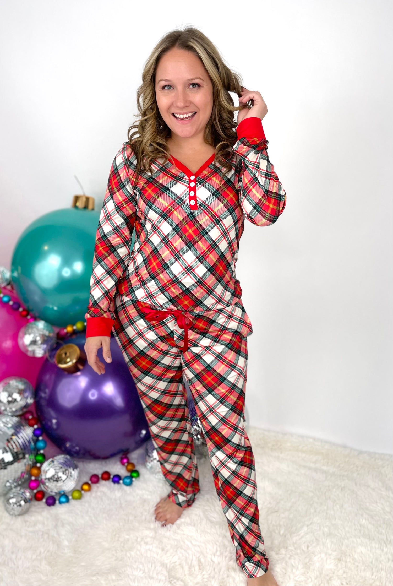 Pajama Set - Long Sleeve - White Plaid