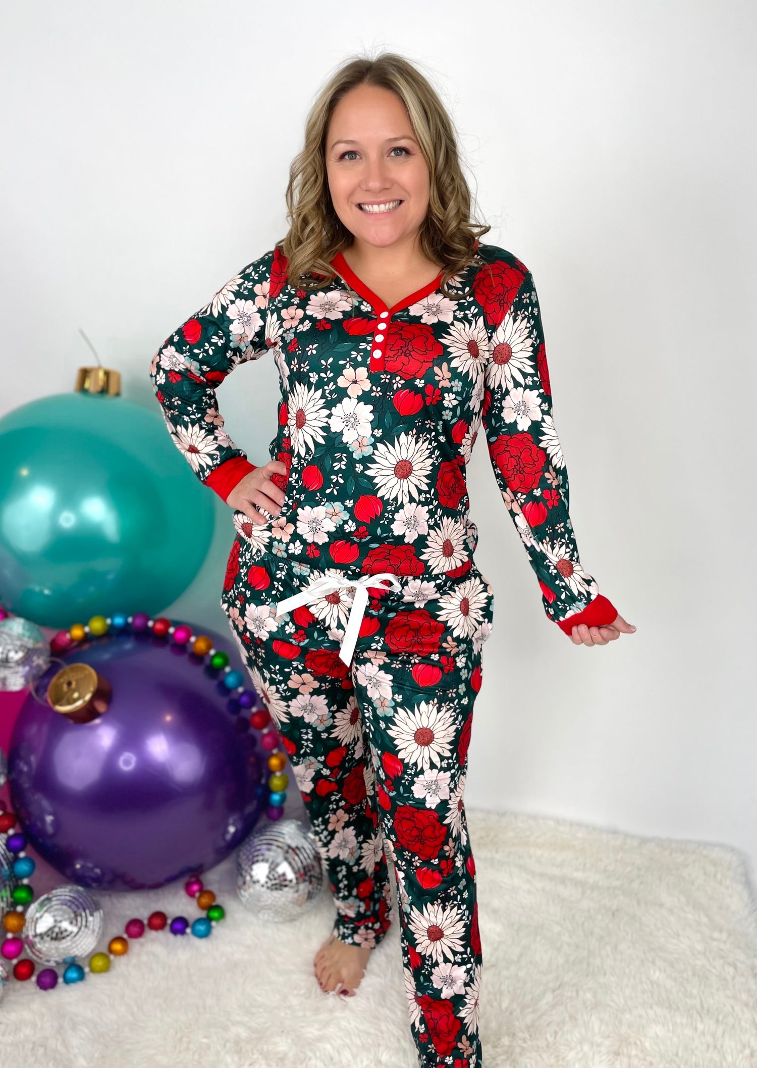 Pajama Set - Long Sleeve - Festive Floral