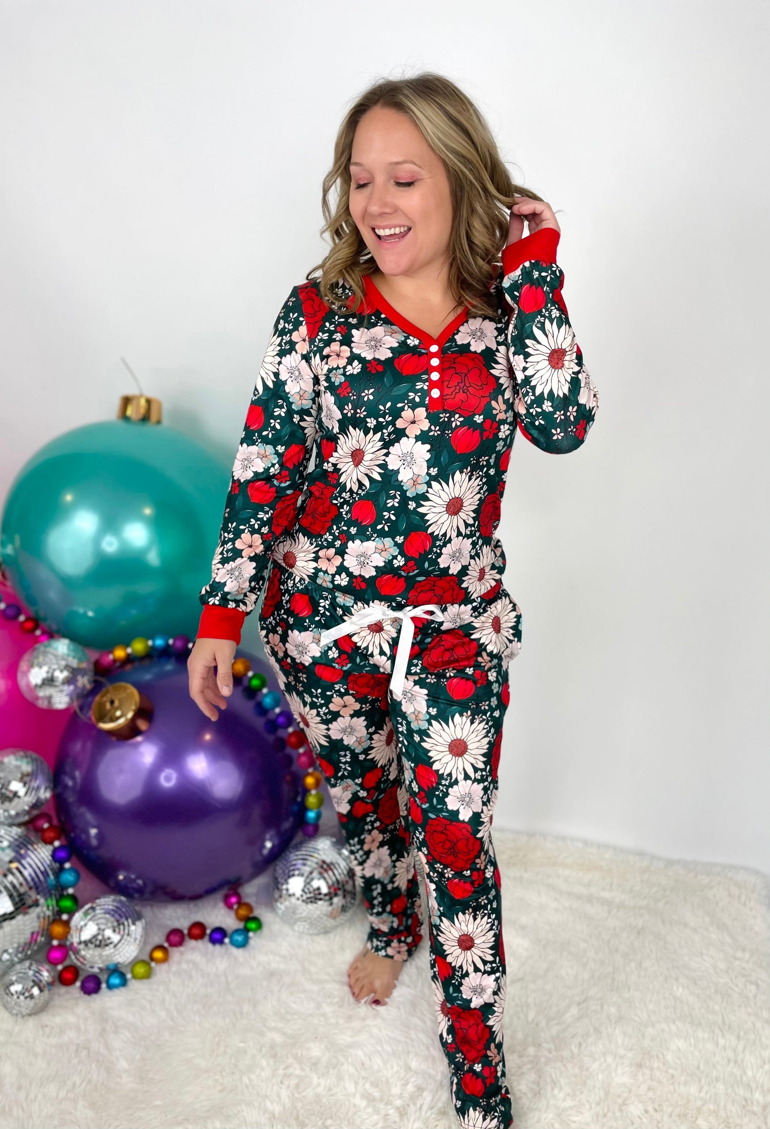 Pajama Set - Long Sleeve - Festive Floral