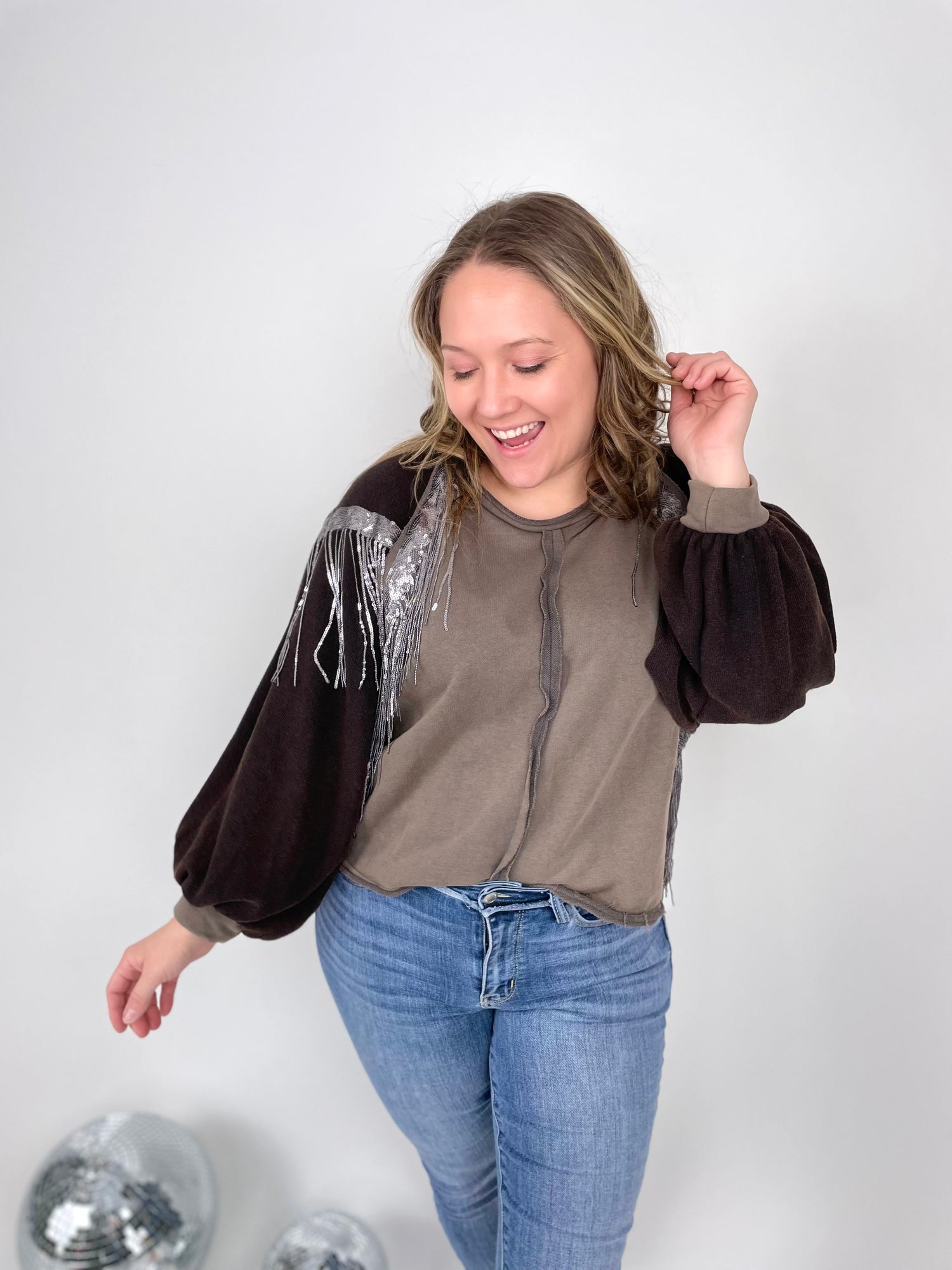 All That Fringe Top In Grey