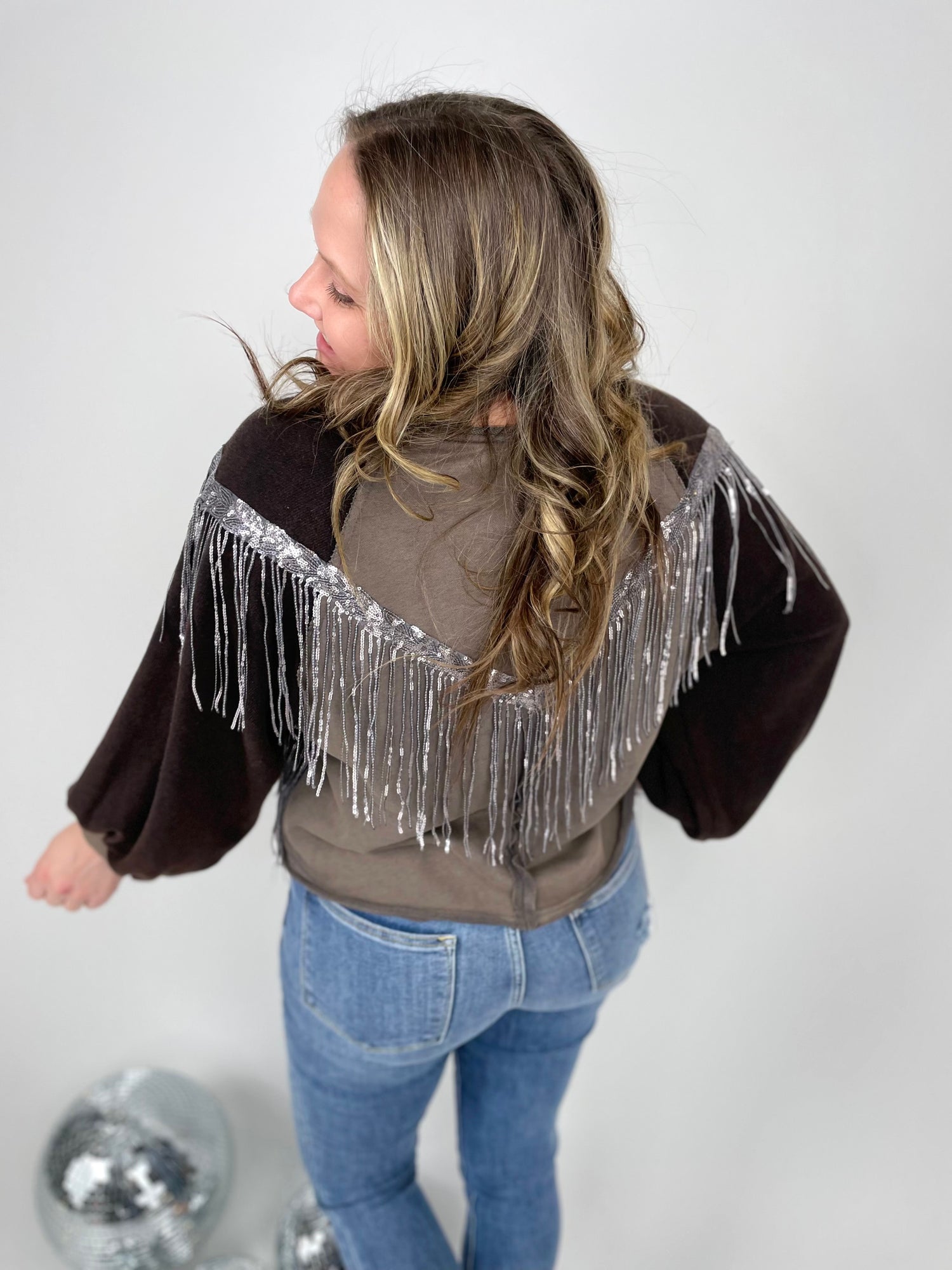 All That Fringe Top In Grey