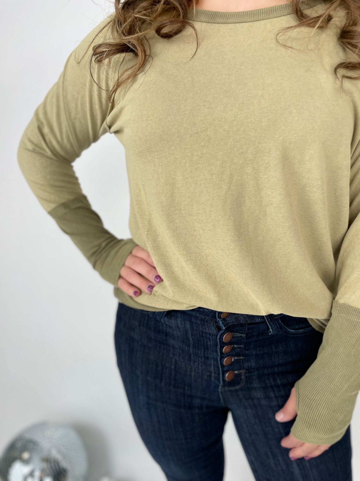 Thumbs Up Top in Olive