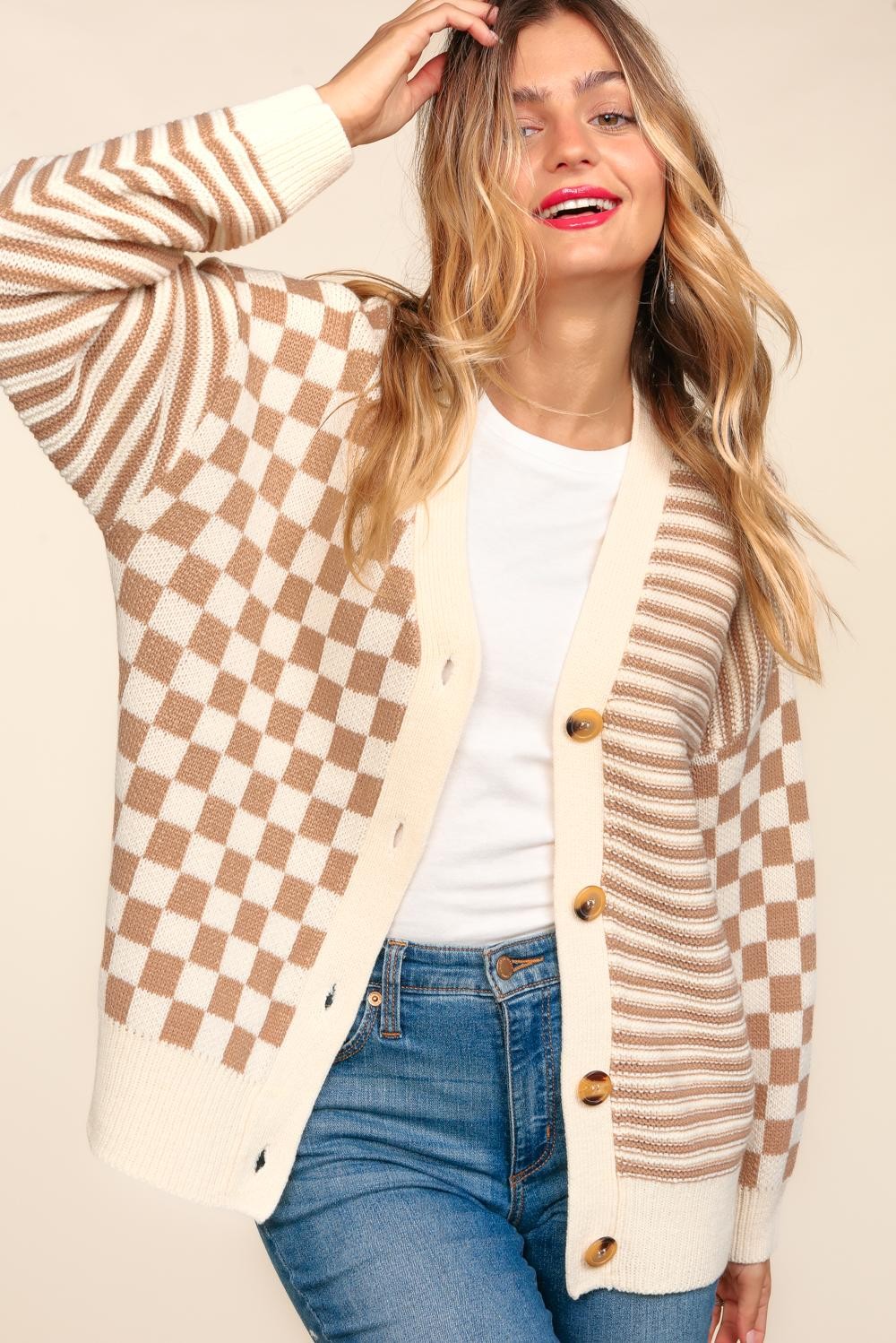 Chestnut Checkered Cardigan