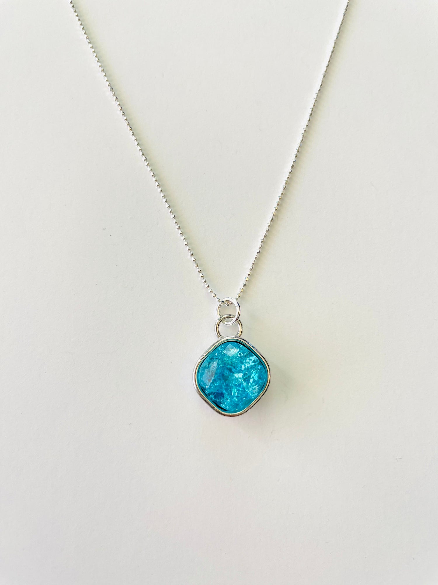 12mm Square Cushion Necklace in Aqua Ice