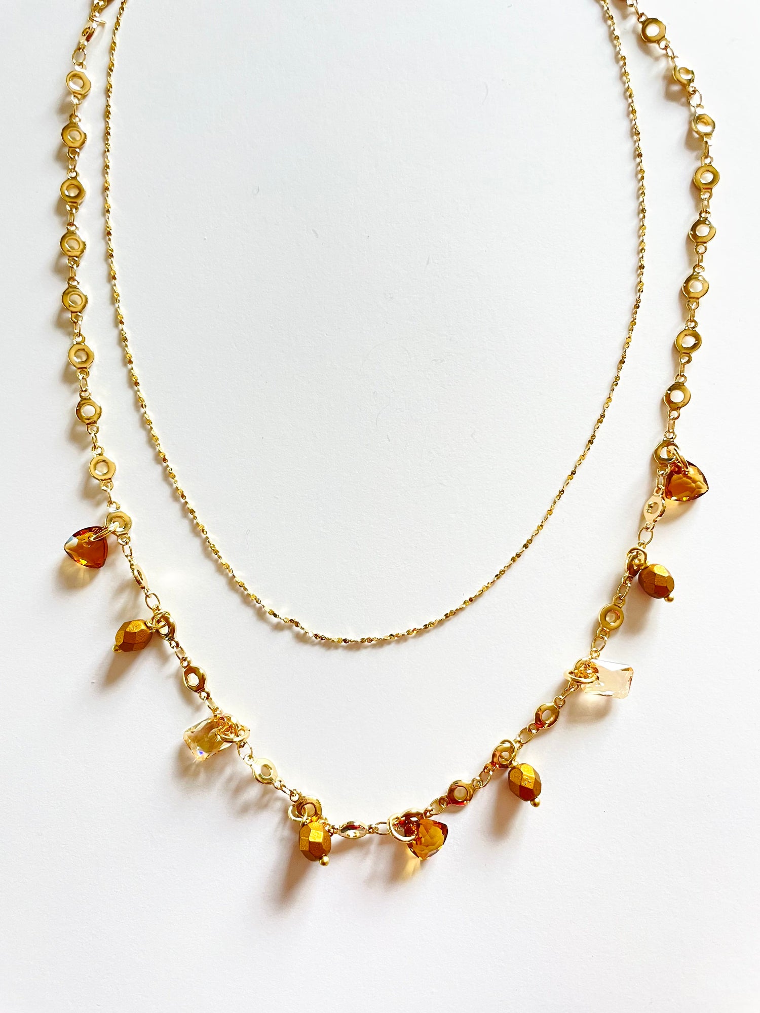 Golden Fringe Charm Double Strand Necklace