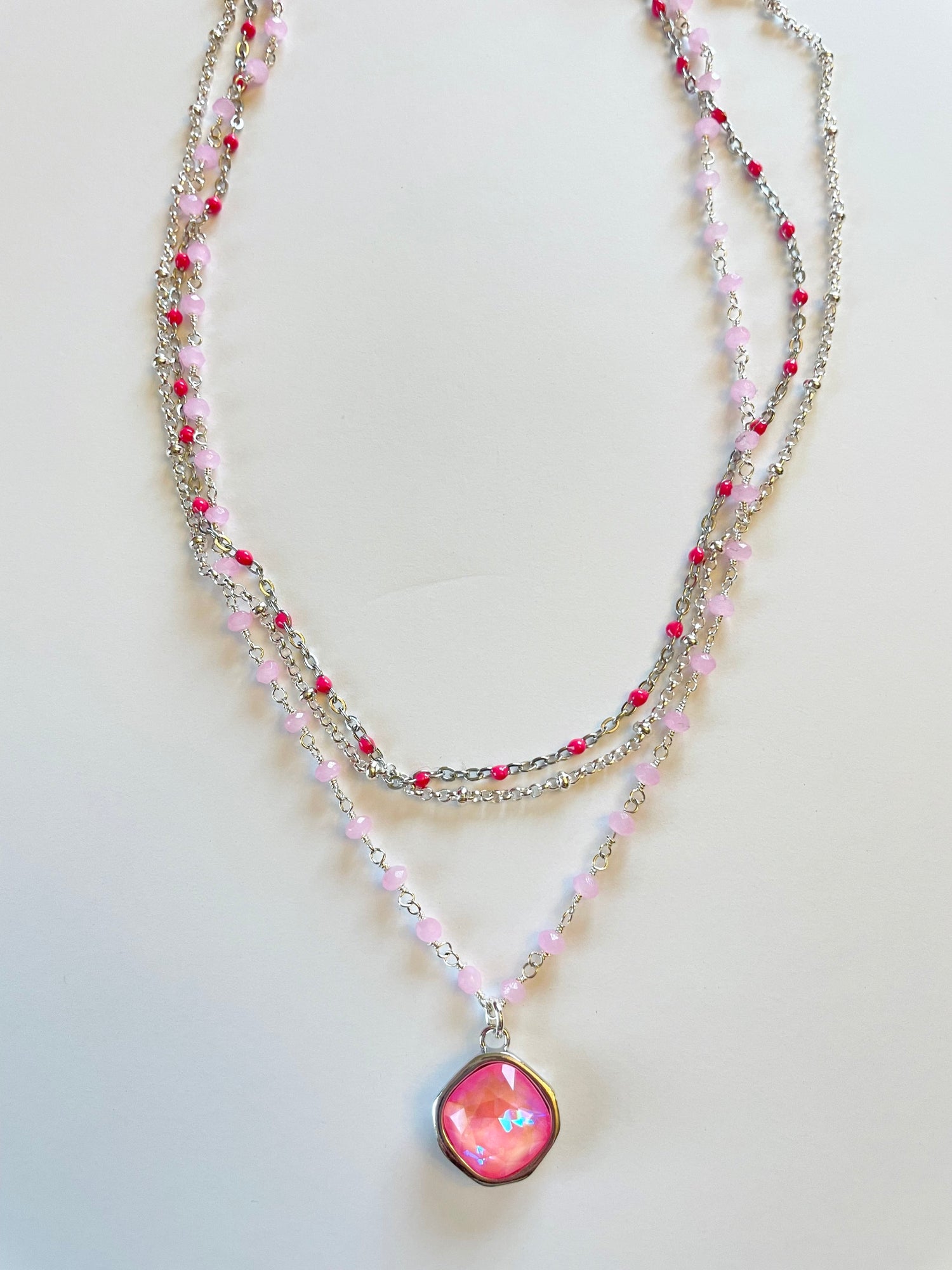 Pink Warrior Triple Strand Necklace