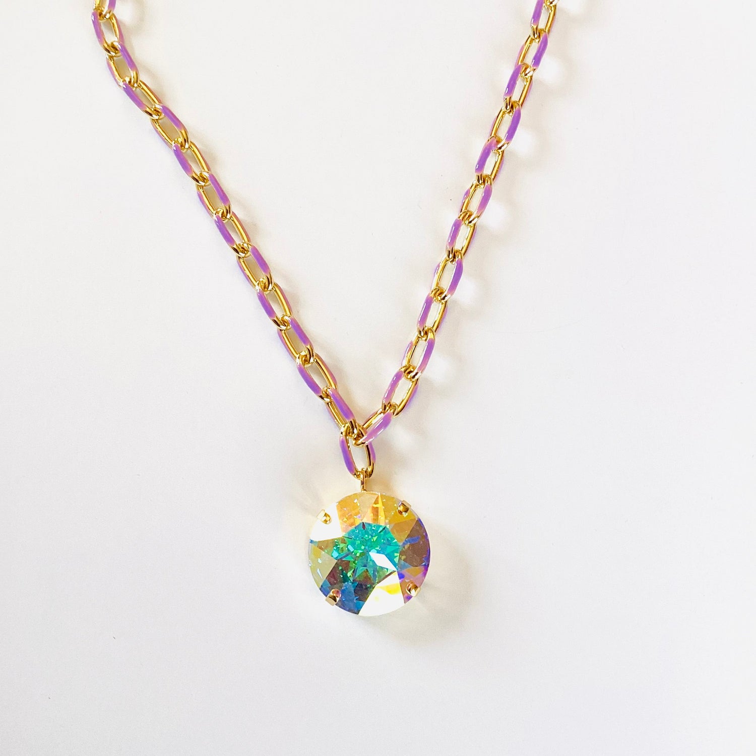 Colorful Gold Enamel Chain Necklace with Statement Crystal {Multiple Colors!}