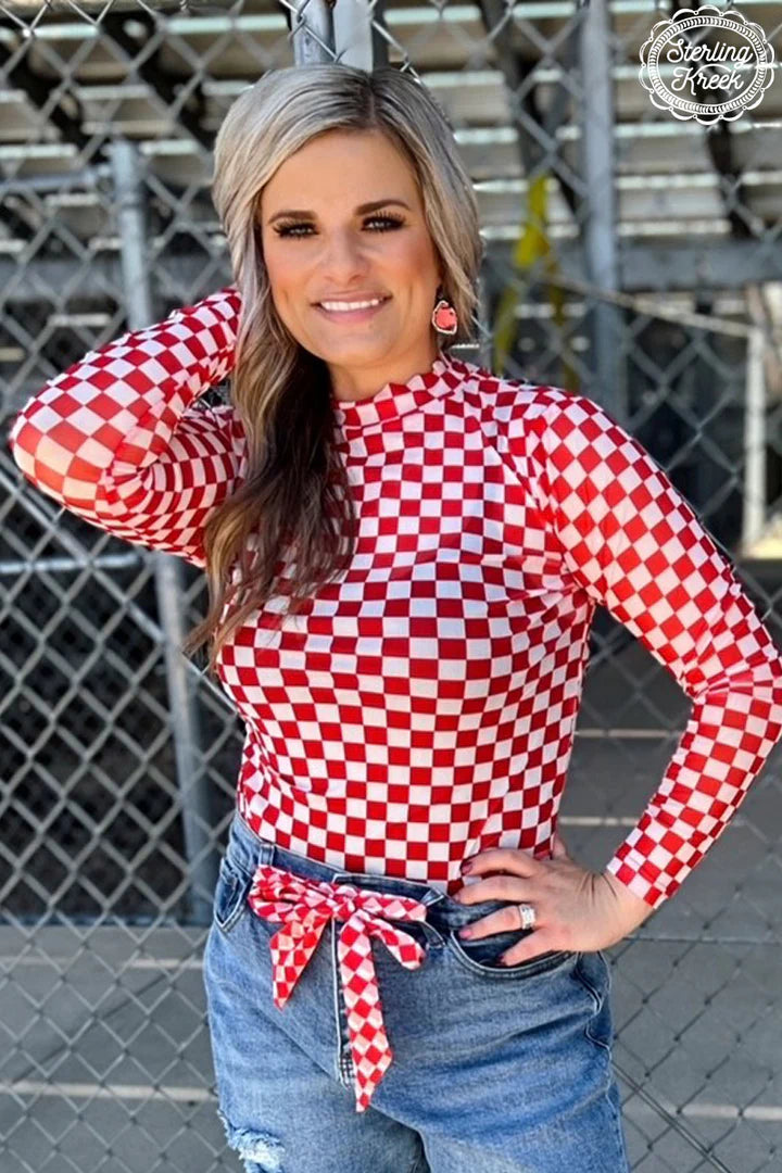 Pep Rally Mesh Top in Red Check