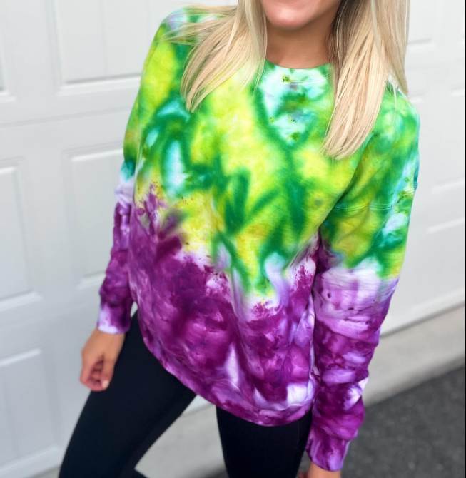 Custom Ice Dyed Sweatshirt - Emerald/Purple