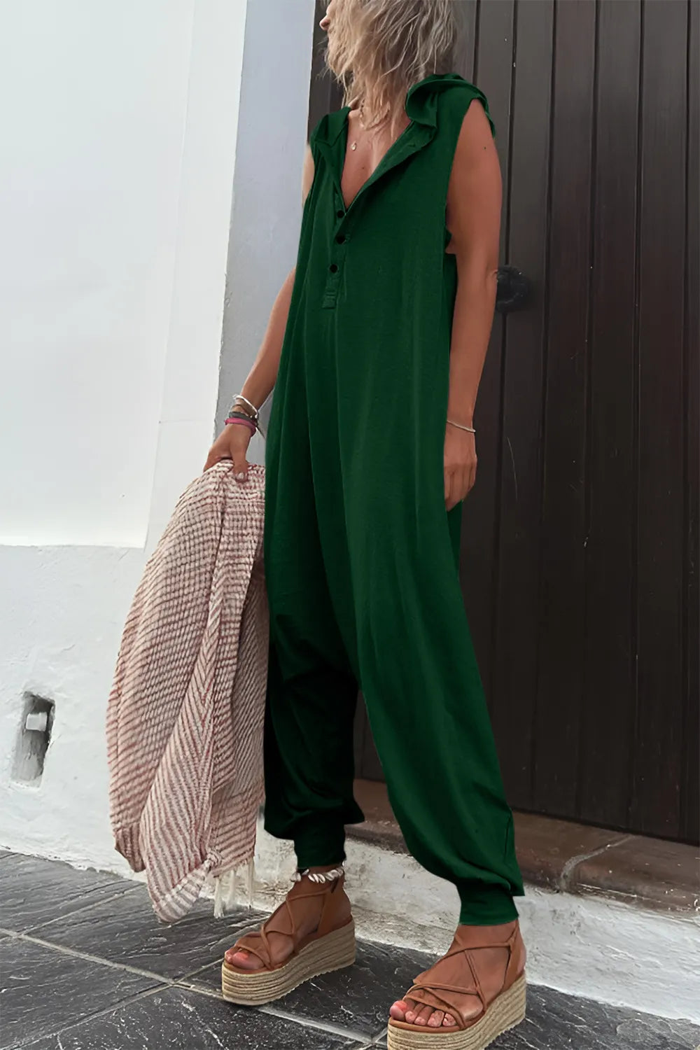 Flowing Finesse Jumpsuit in Hunter Green