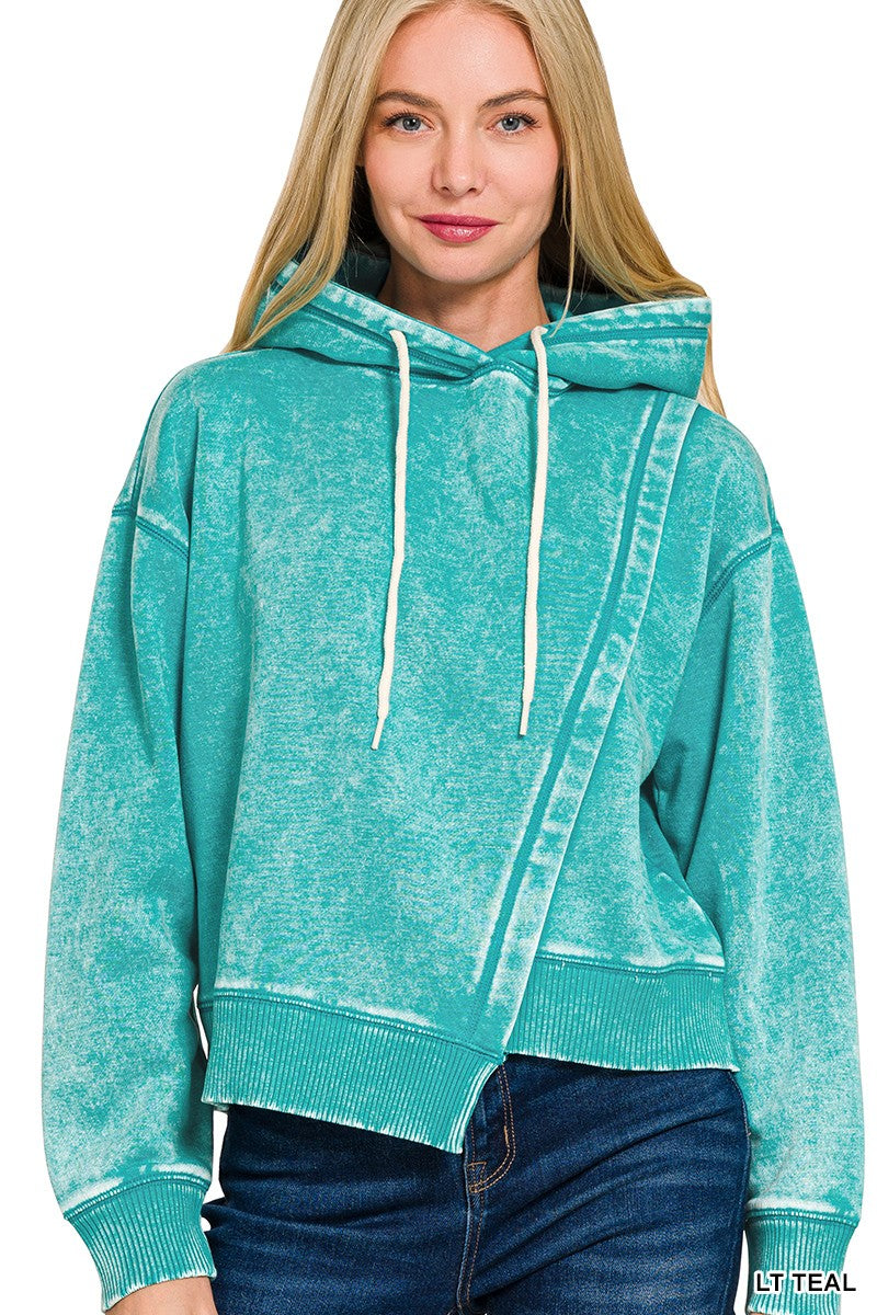 Asymmetric Haven Hoodie in Teal