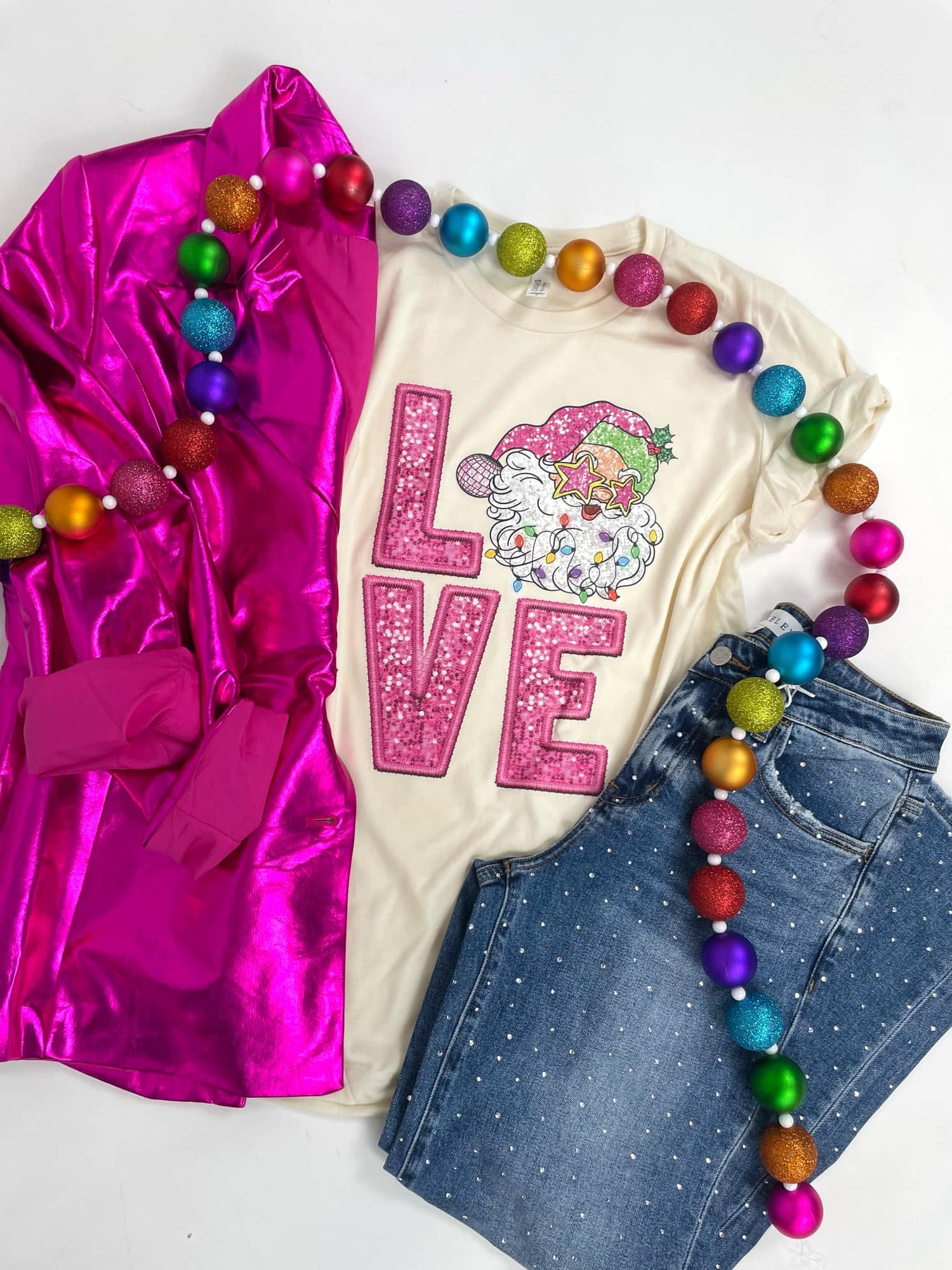 LOVE Faux Sequin Santa Graphic Tee {Custom Order!}