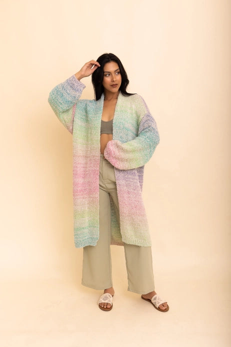 Rainbow Cozy Knit Ombre Longline Cardigan