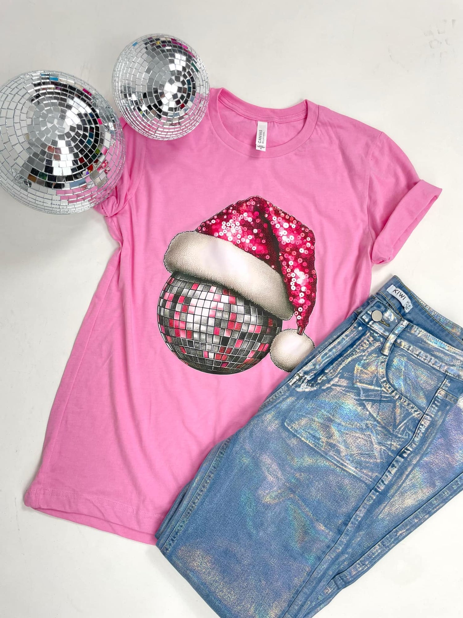 Santa Hat Disco Faux Sequin Graphic Tee {Custom Order!}