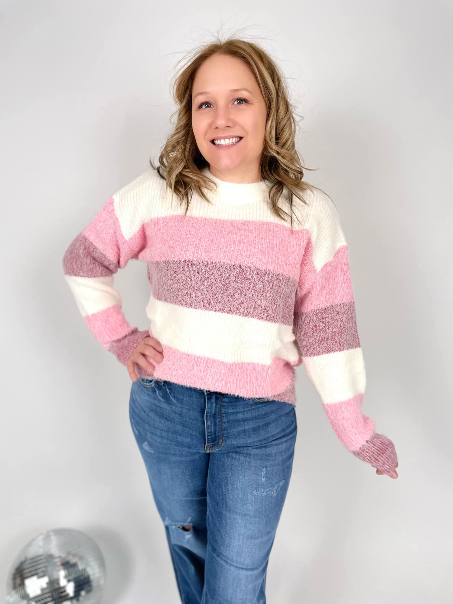 MM Cozy Block Sweater - VDay Stripes