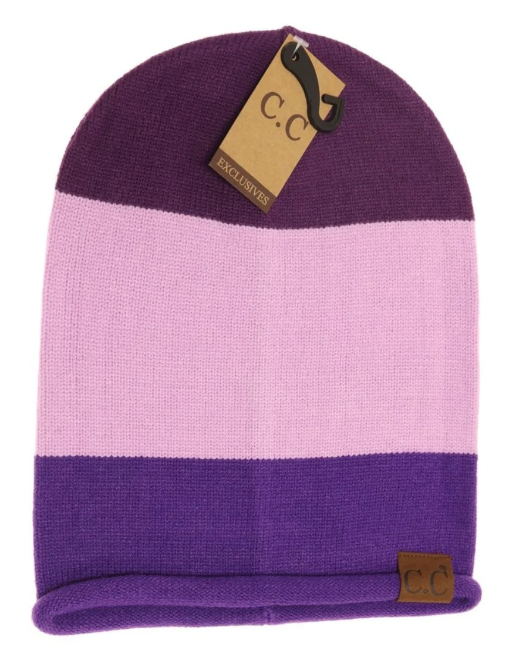 Colorblock Rolled Cuff Slouchy CC Beanie {Multiple Colors!}