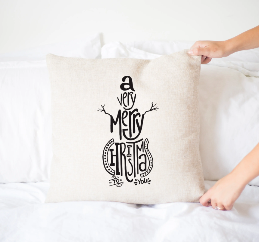 A Very Merry Christmas {Snowman} - 16x16" Pillow Cover