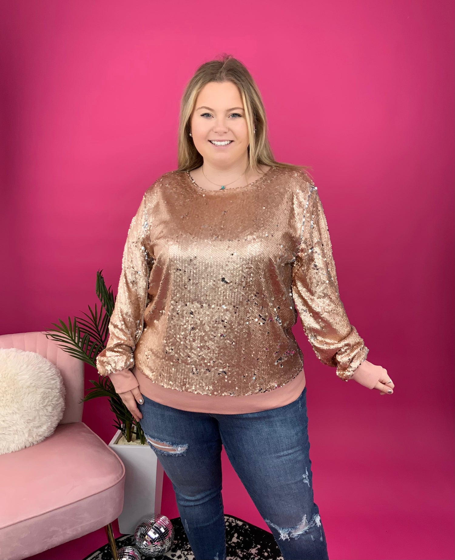 In The Spotlight Sequin Top in Rose Gold