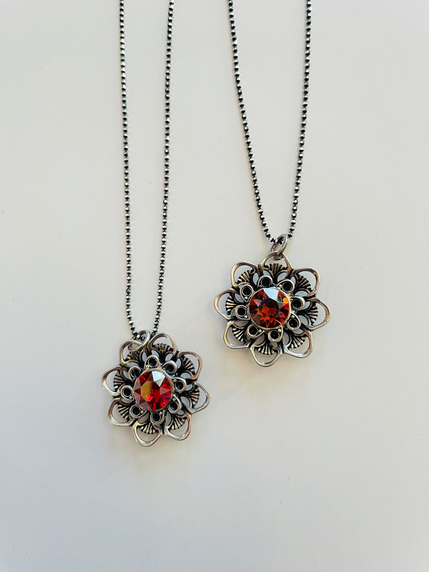 Filigree Flower Necklace featuring Padparadscha Luster or Scarlett Champagne