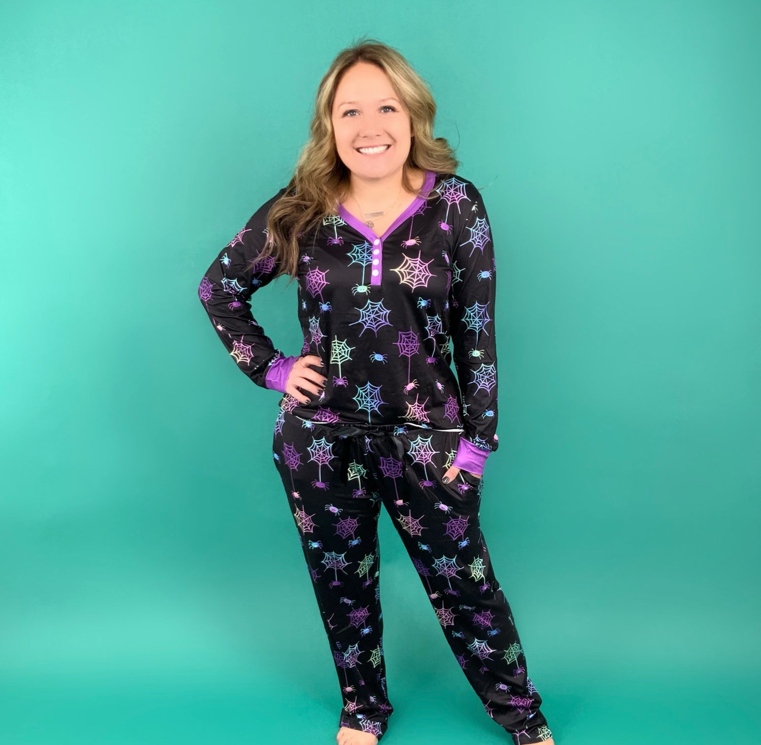 Pajama Set - ADULT - Long Sleeve & Pants - SPIDER WEBS