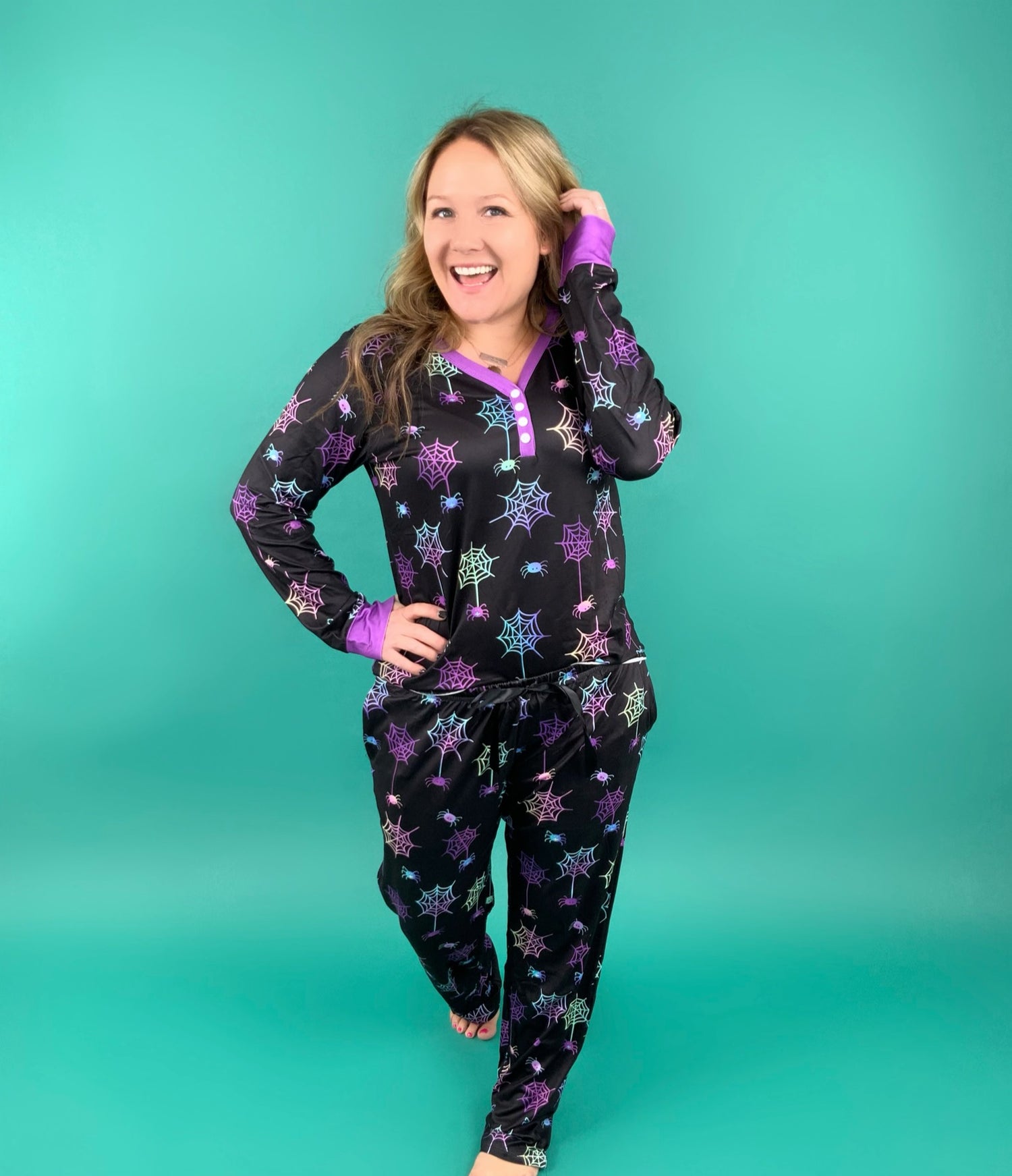 Pajama Set - ADULT - Long Sleeve & Pants - SPIDER WEBS