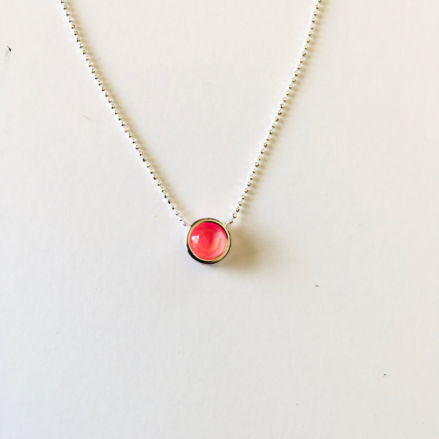 Simple Pendant Slide Necklace featuring Ultra Pink Coral AB