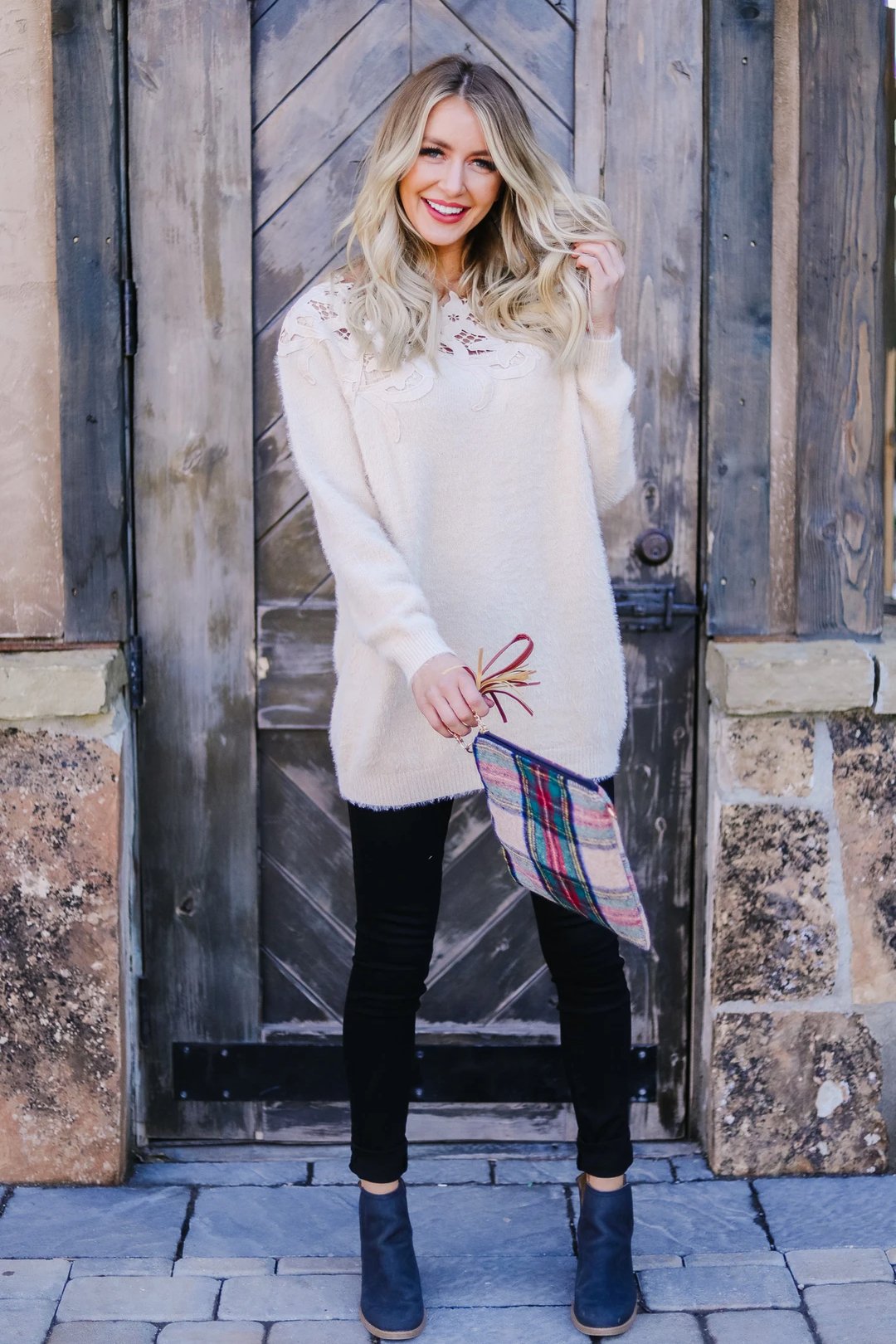 Topped With Lace Furry Sweater - KaraMarie Boutique