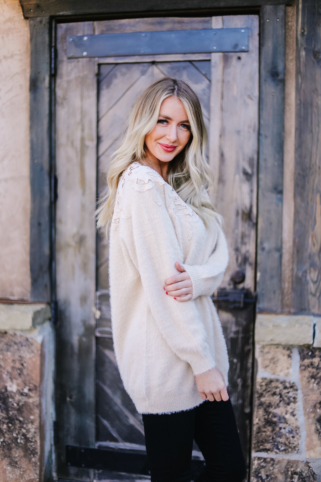 Topped With Lace Furry Sweater - KaraMarie Boutique